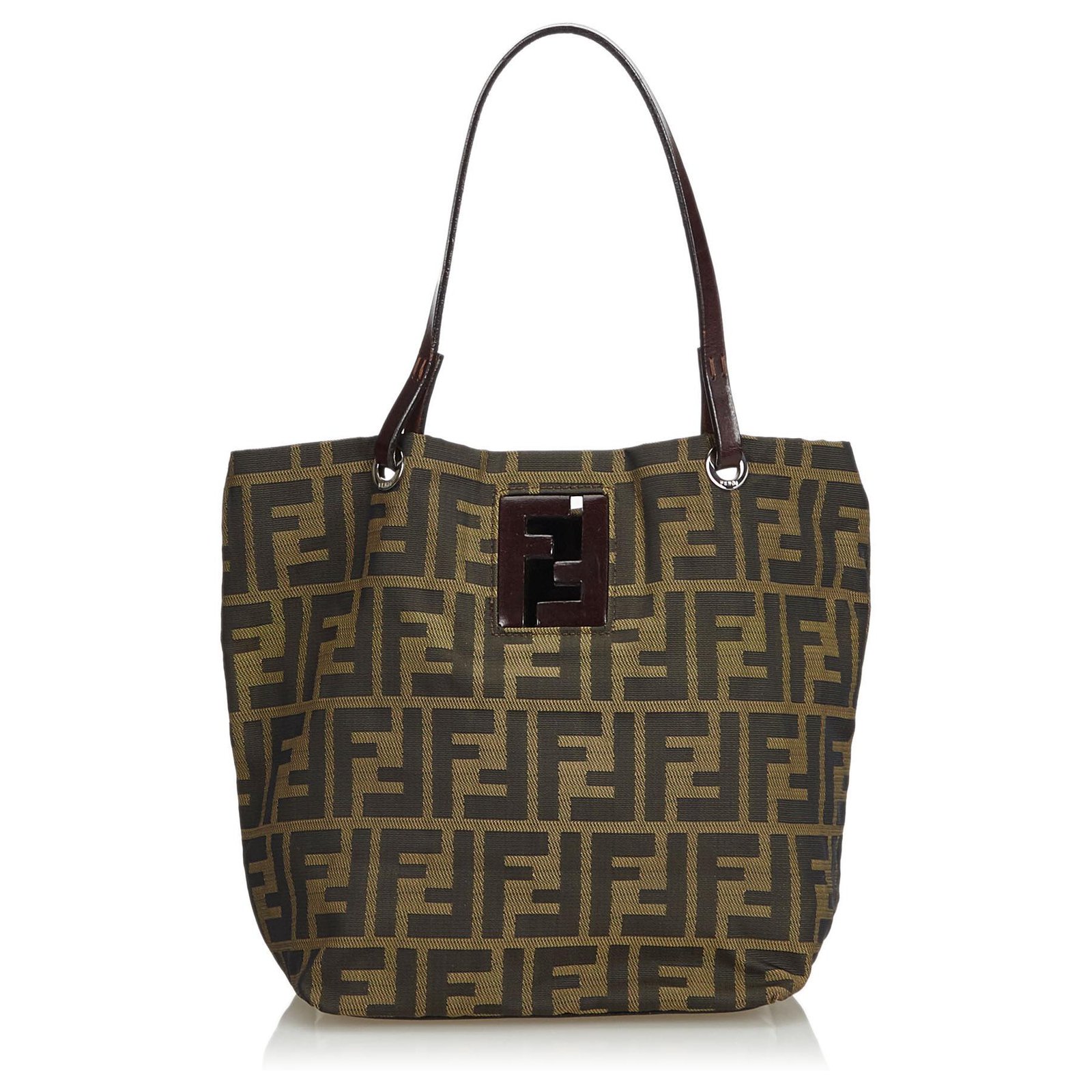 Fendi Vintage Black & Brown Zucca Jacquard Canvas Handbag 