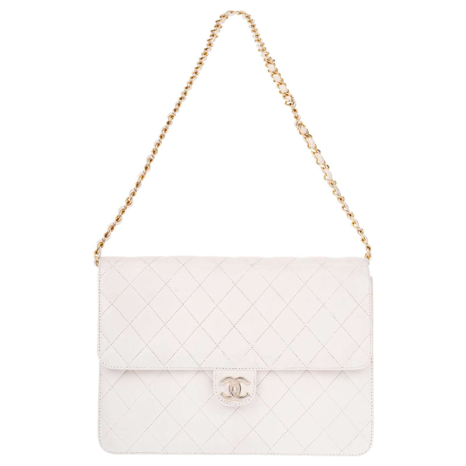 Vintage Timeless Chanel Clutch bag in white quilted leather condition! - Joli