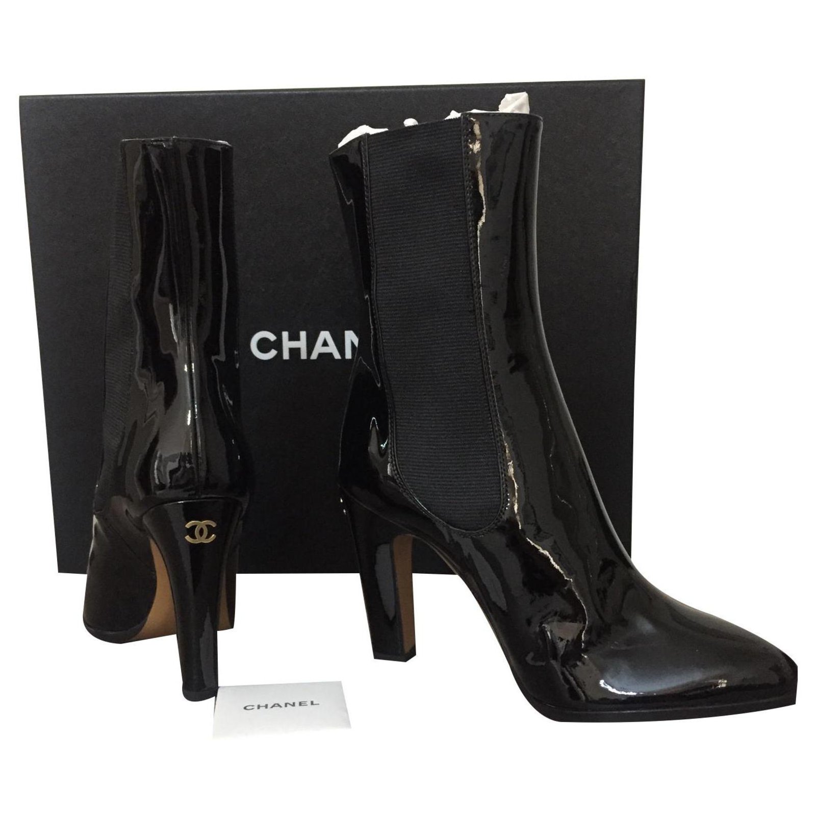 Chanel patent boots Black Leather  - Joli Closet