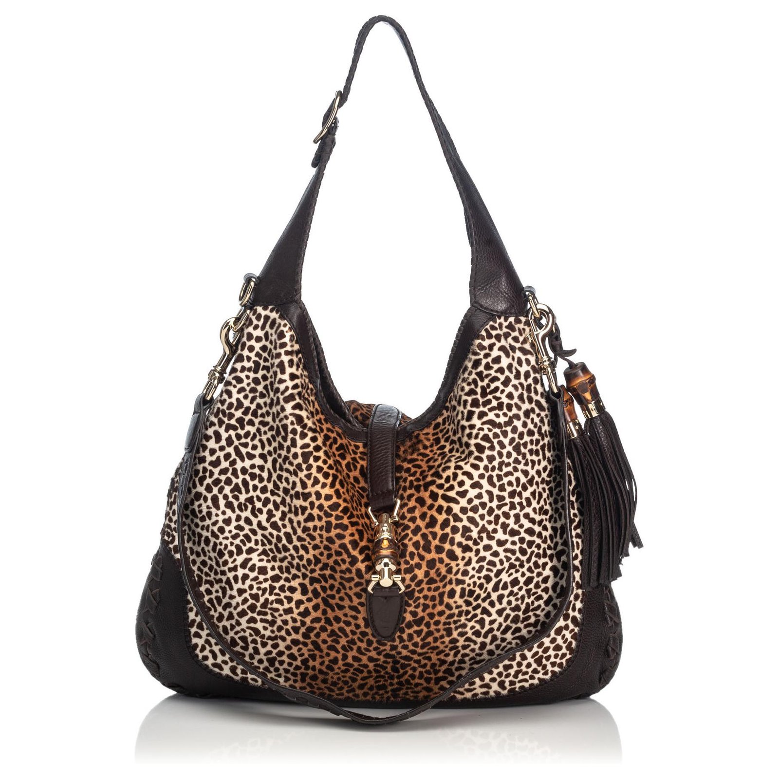 Gucci Black/Brown Leopard Print Pony Hair and Leather New Jackie