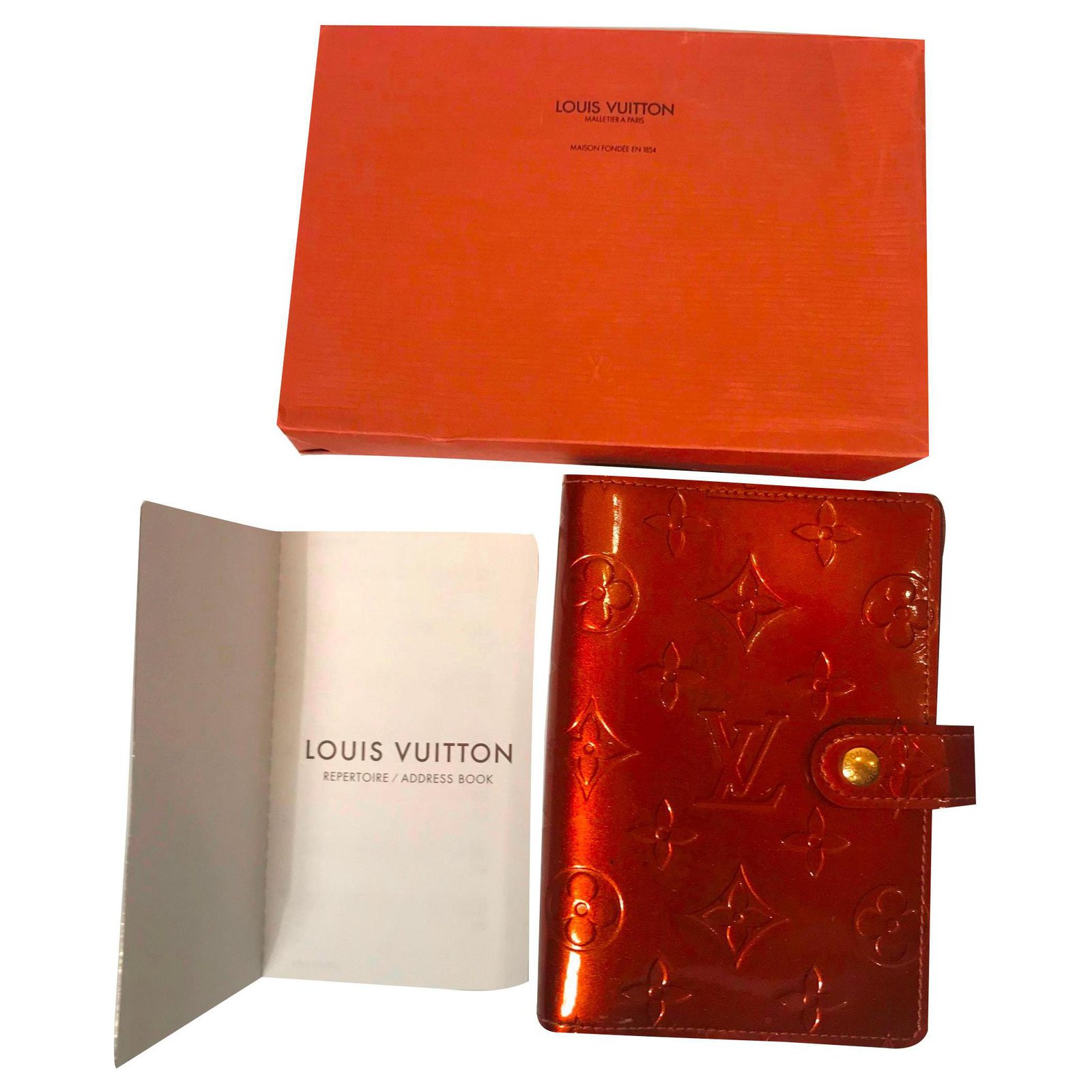 Louis Vuitton signature notebook cover Brown Patent leather ref
