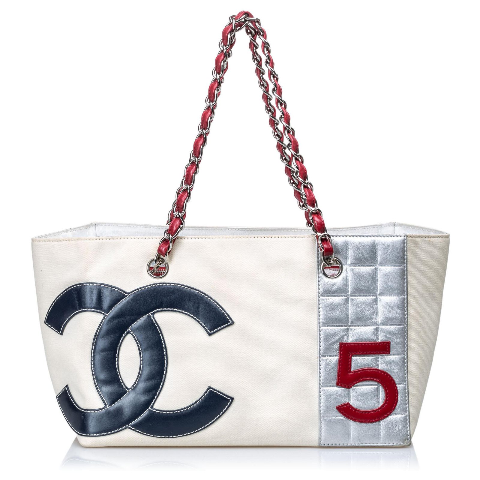 Chanel White & Metallic Canvas No 5 Shopping Tote Q6B0410EWB002
