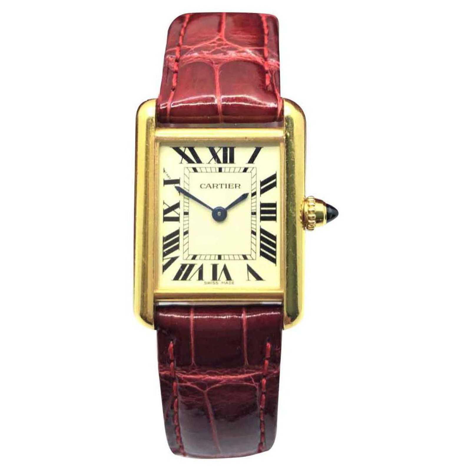 cartier red leather watch