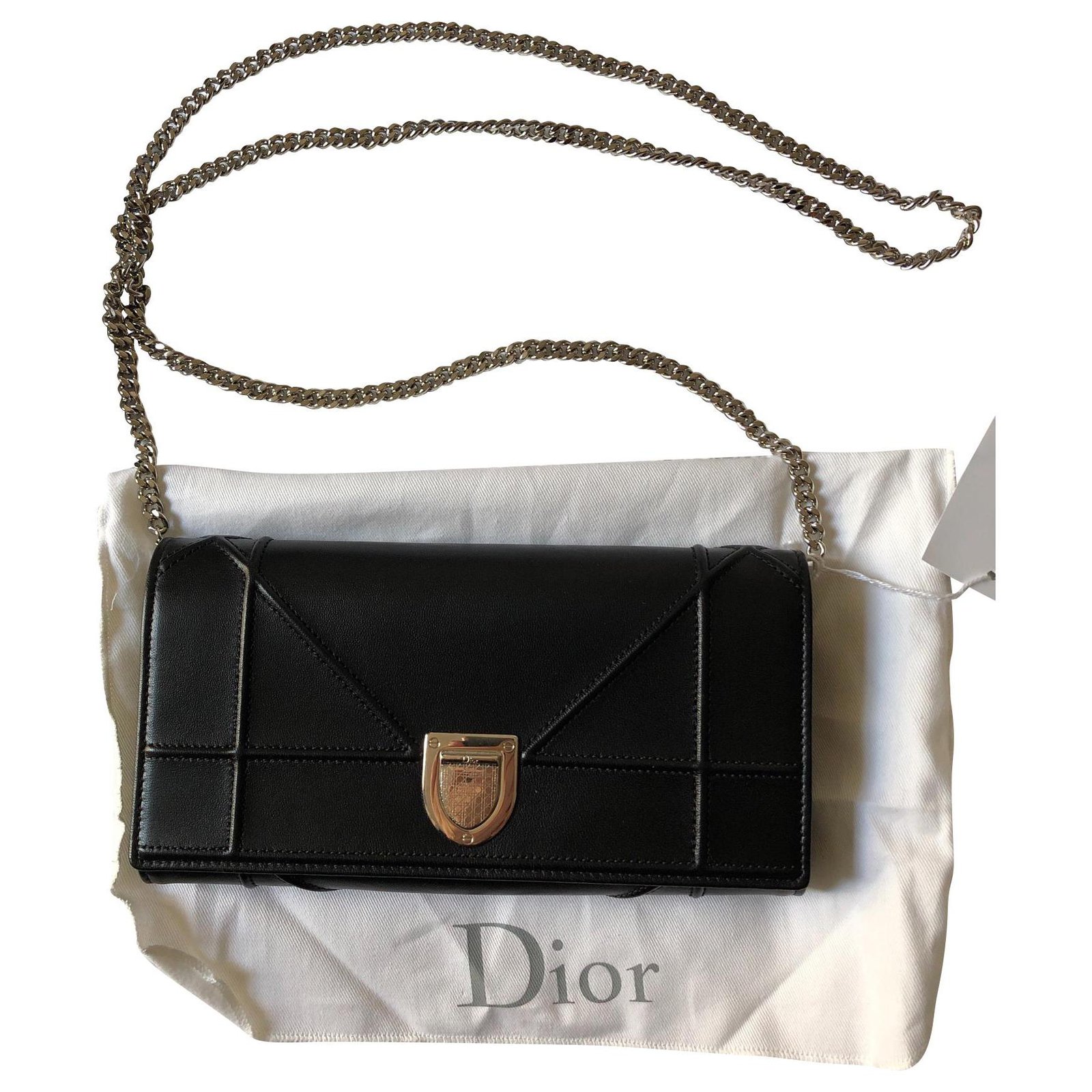 Christian Dior Diorama Large Wallet on Chain Black Leather ref.131026 ...