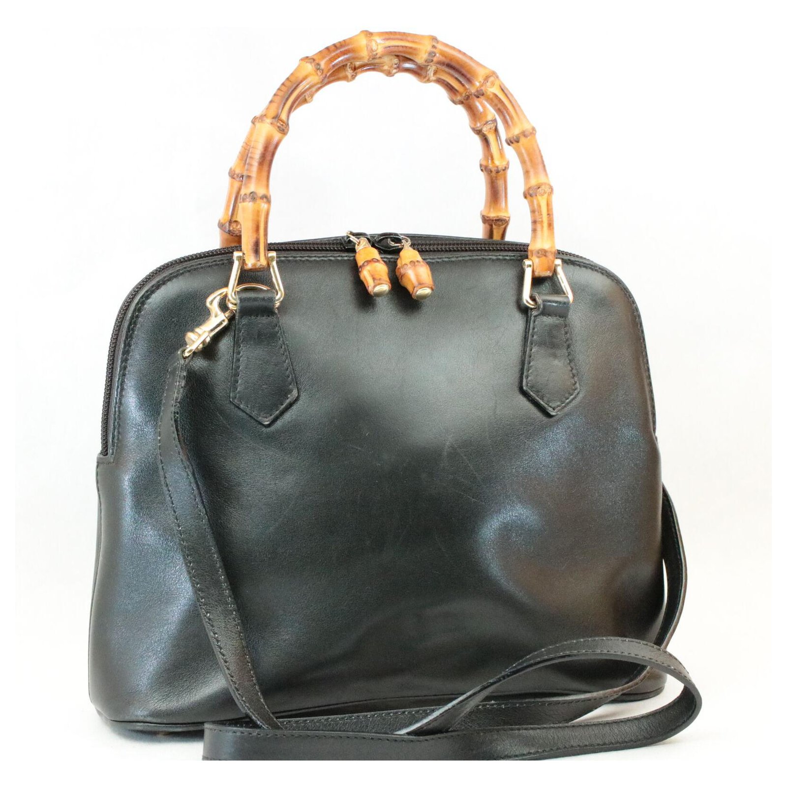 Gucci Vintage Alma Tote in Dark Brown Leather with Bamboo Handles