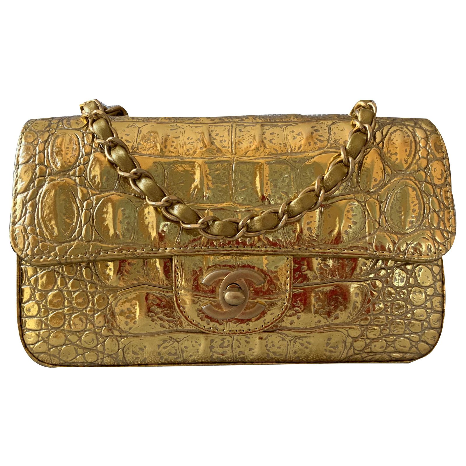 Chanel Runway Metallic Gold Crocodile Embossed Mini Flap Bag Handbags Leather Golden ref.131317 ...
