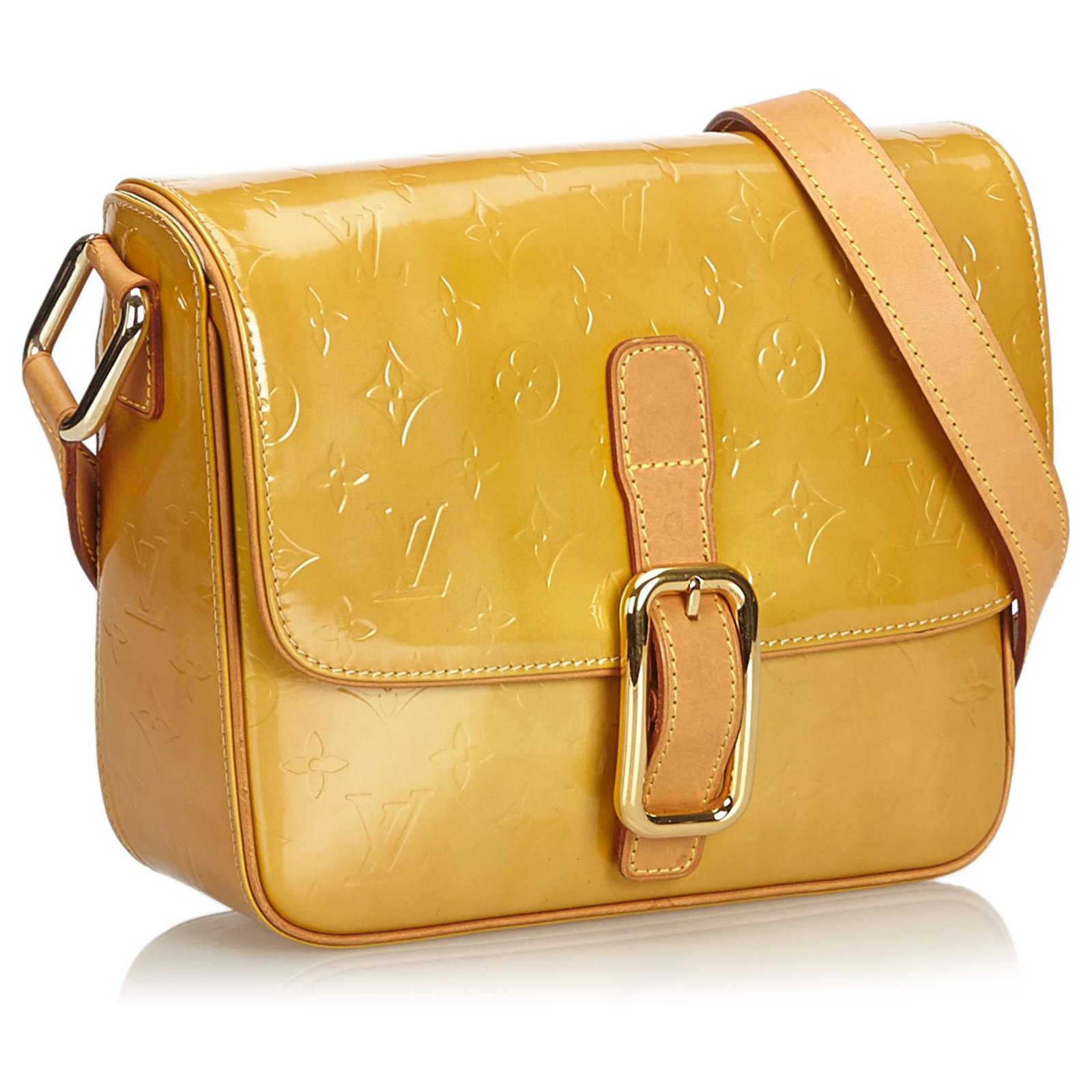 Louis Vuitton Brown Vernis Christie GM Beige Leather Patent leather  ref.131332 - Joli Closet