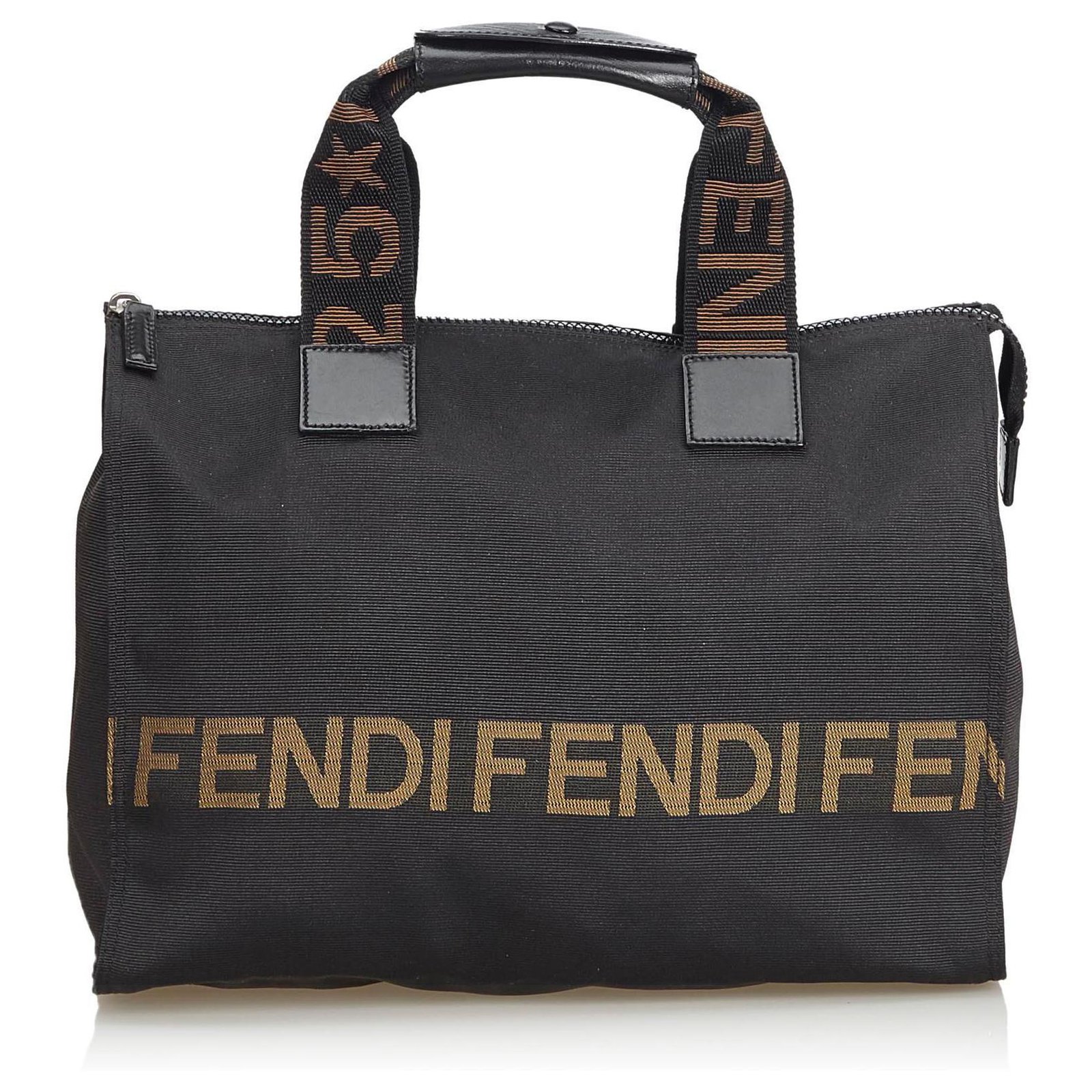 Fendi Black Logo Nylon Tote Bag Brown Cloth ref.131410 - Joli Closet