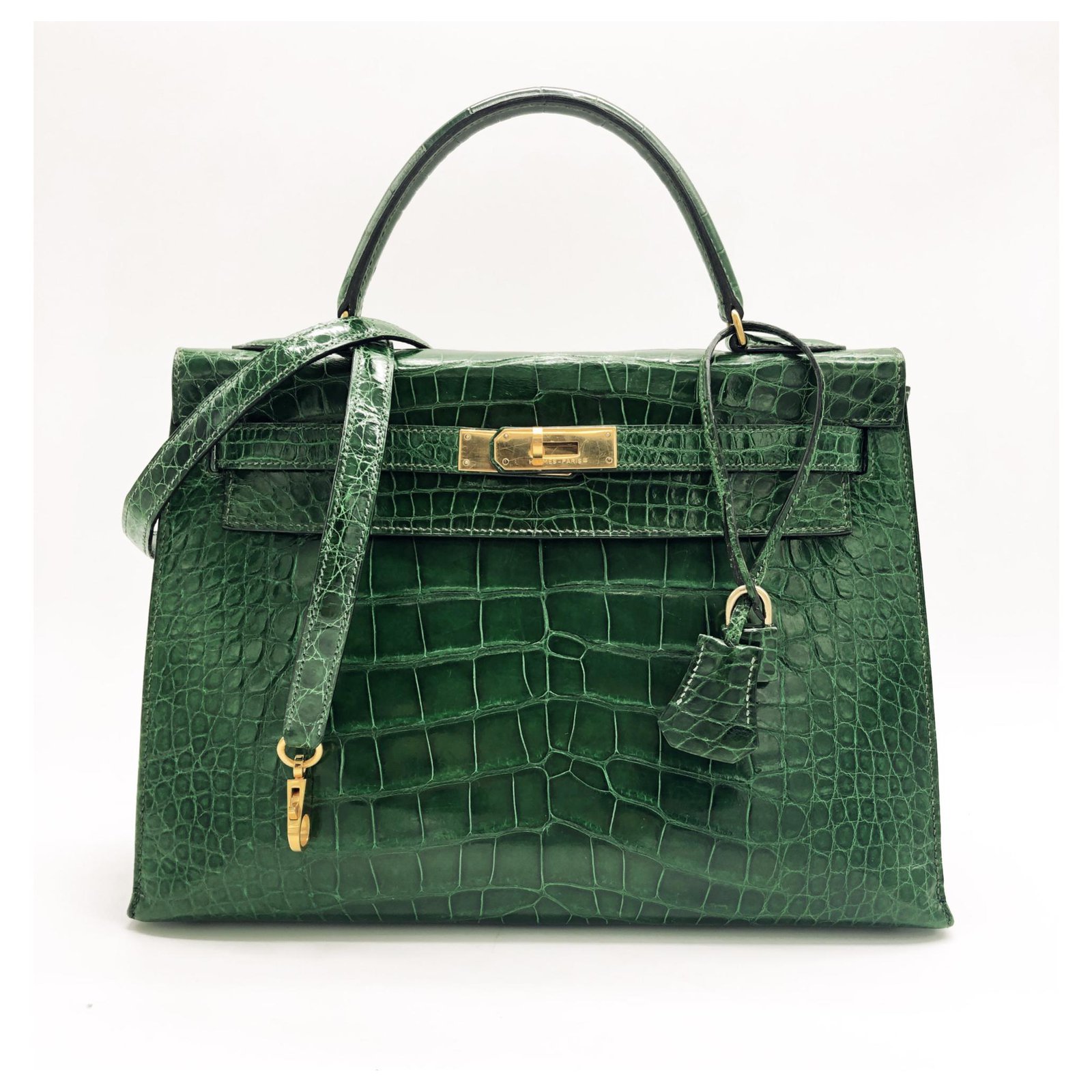 Hermès Beautiful Hermes Kelly bag 32 leather Emerald Green alligator  Handbags Exotic leather Green ref.131663 - Joli Closet