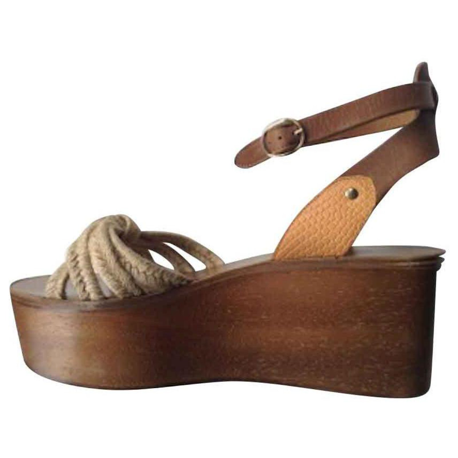 Isabel Marant Ivory Canvas Zerry Platform Wedge Slide Sandals
