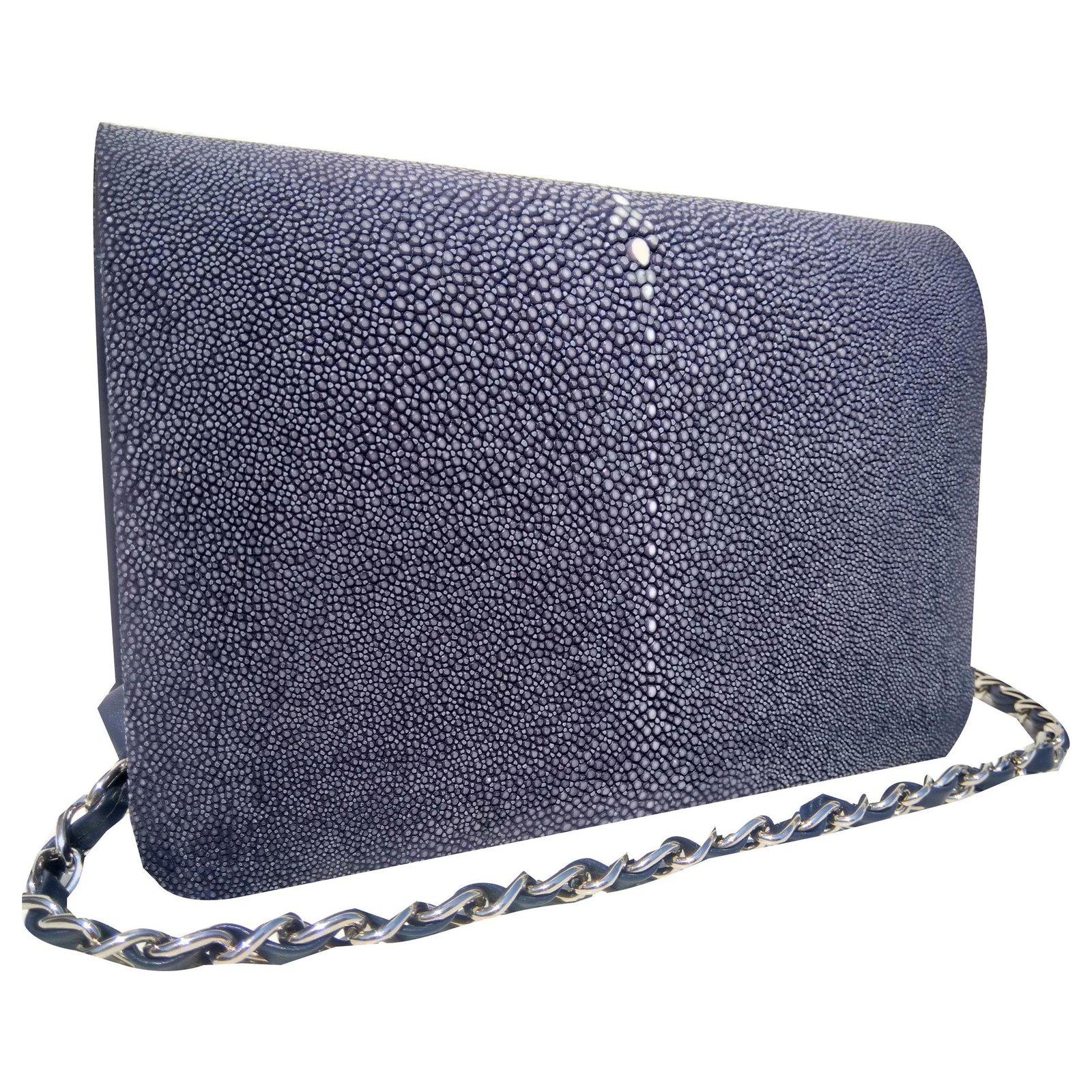 Autre Marque Navy Blue Shagreen Rabbit Classic Bag Handbags Exotic Leather Navy Blue Ref Joli Closet