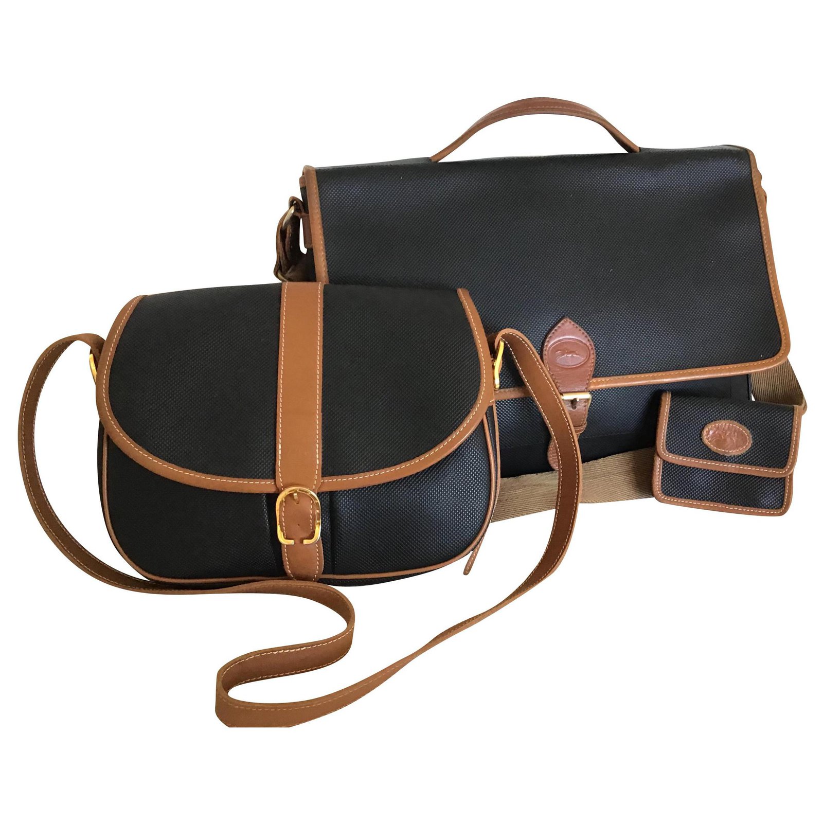 Longchamp Handbags Brown Black Leather Cloth ref.132062 - Joli Closet