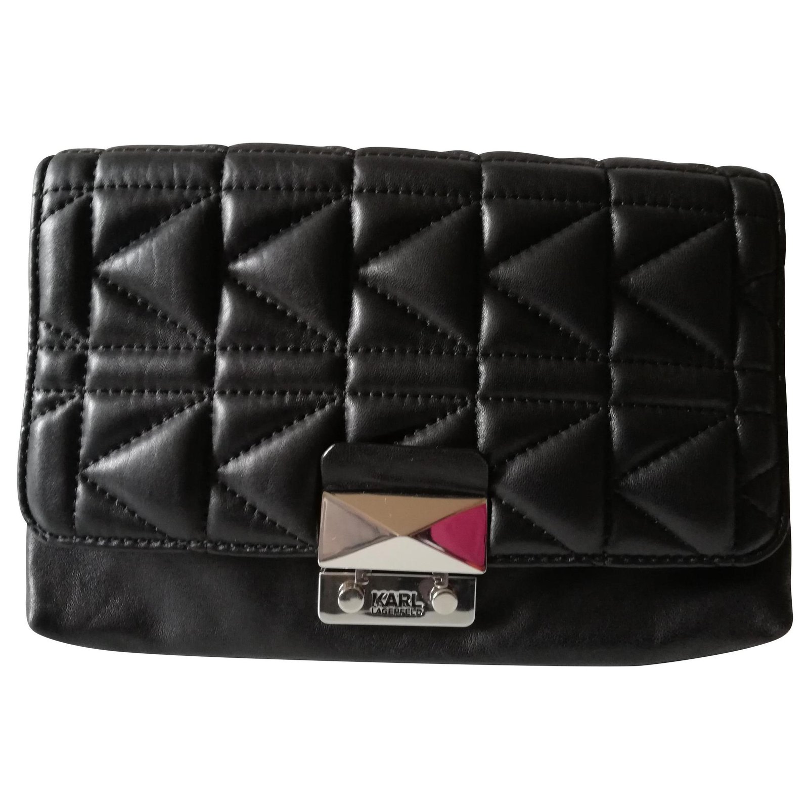 New Karl Lagerfeld clutch bag never worn Black Leather ref.132206 - Joli  Closet