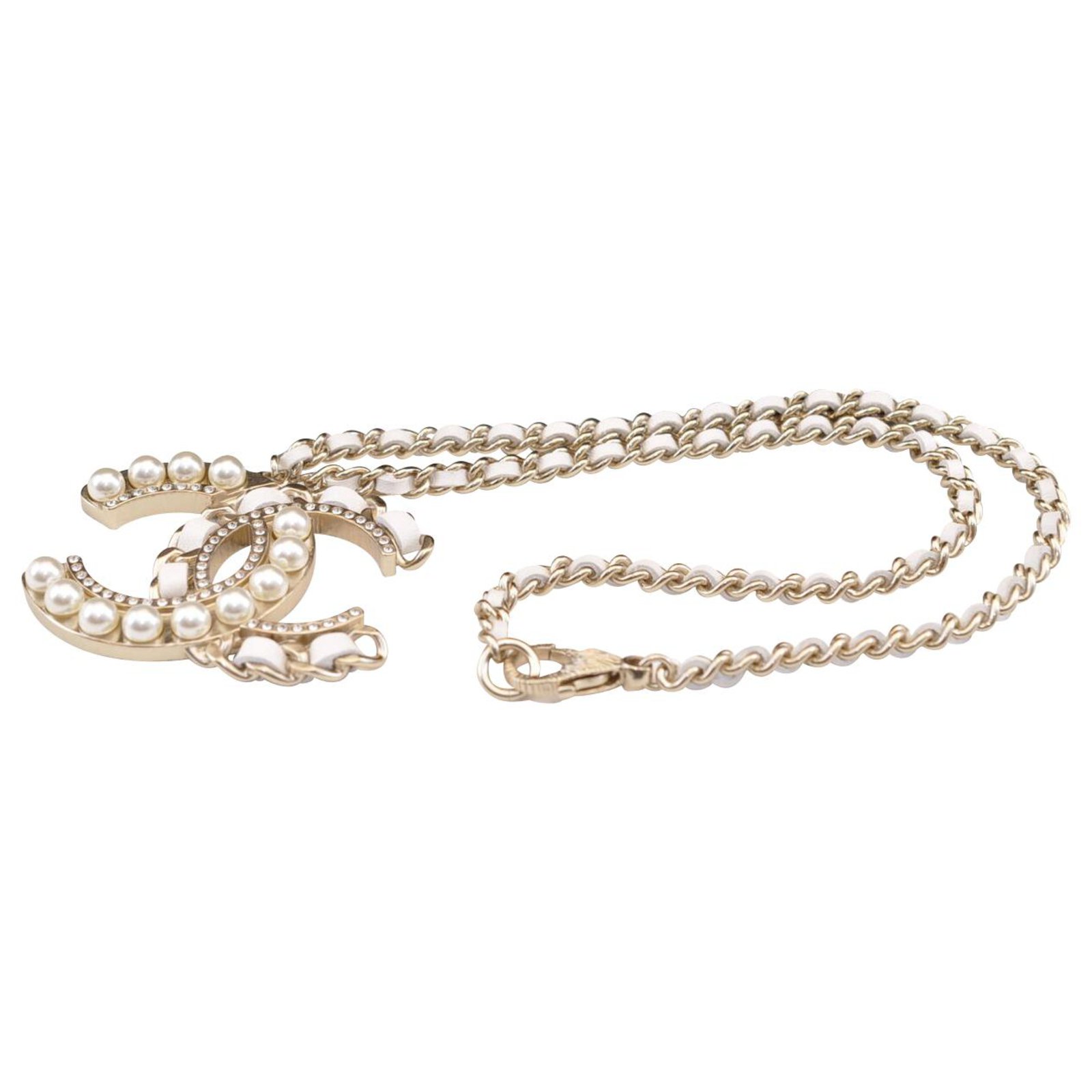 Chanel Chanel Cc Logo Kette Halsketten Perle Weiss Ref Joli Closet