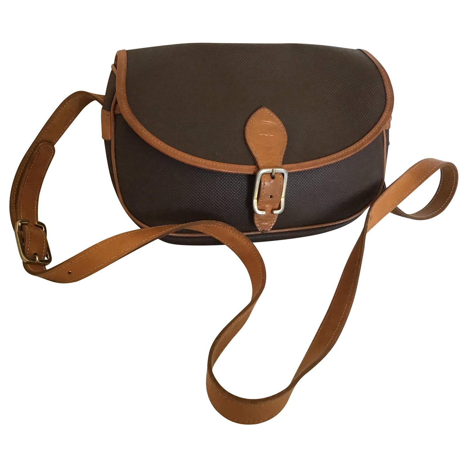 Longchamp Handbags Cognac Dark brown Leather Cloth ref.132644 - Joli Closet