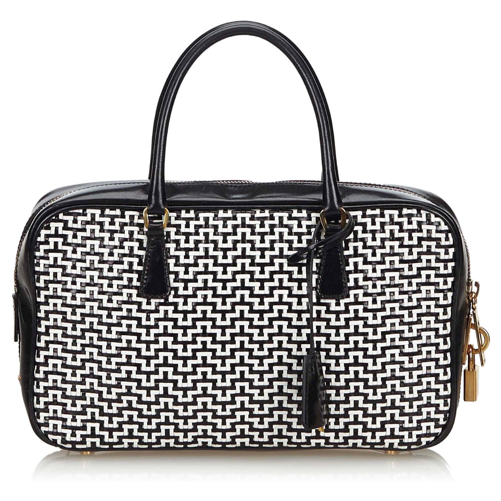 Prada Black Woven Leather Handbag White ref.132796 - Joli Closet