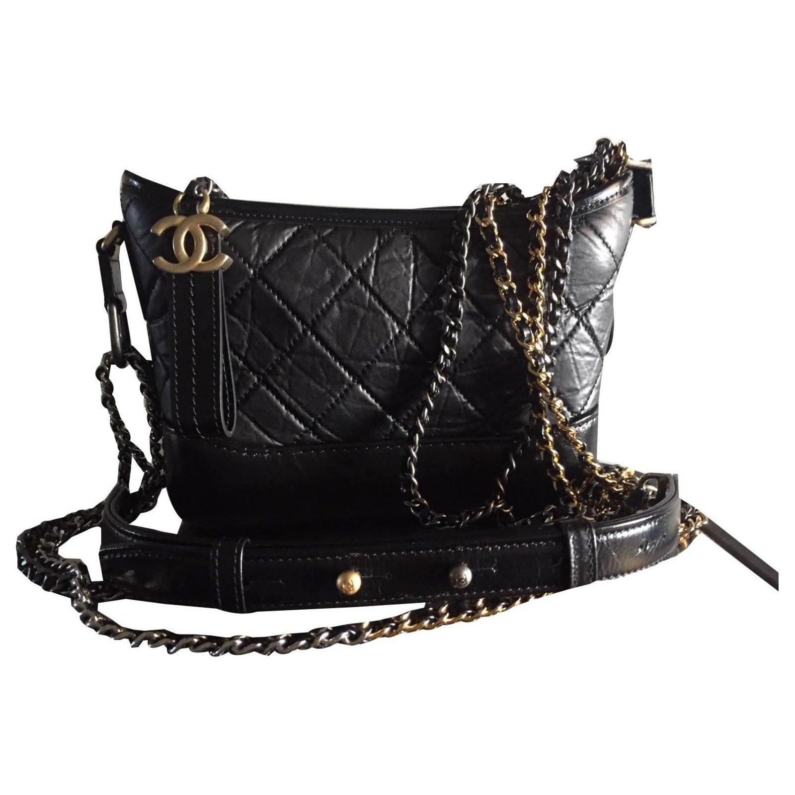 Chanel Gabrielle sac bag crossbody small Black Leather ref.133298