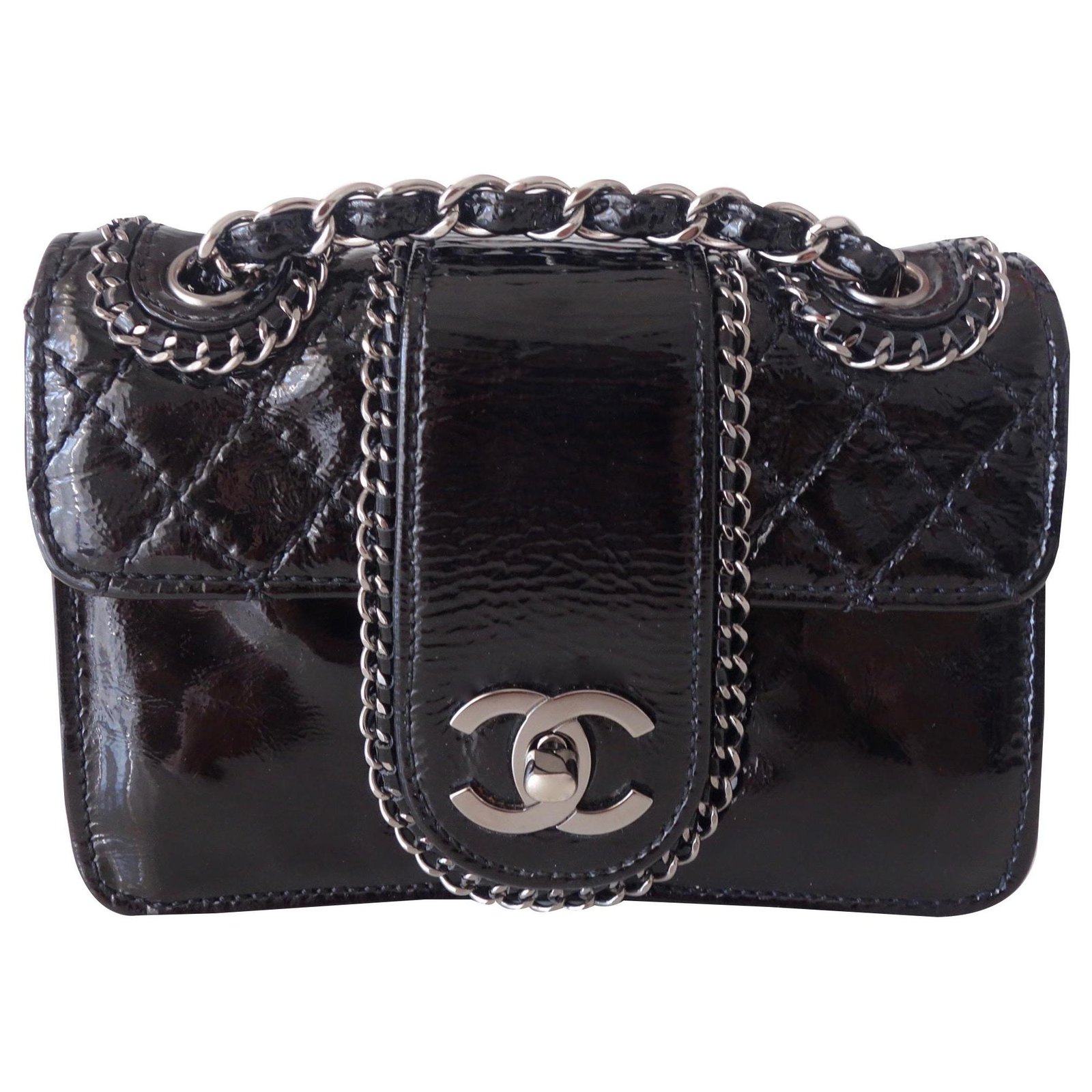 Chanel 17S So Black Classic Mini Rectangular Quilted Crumpled Calfskin with  shiny black hardware