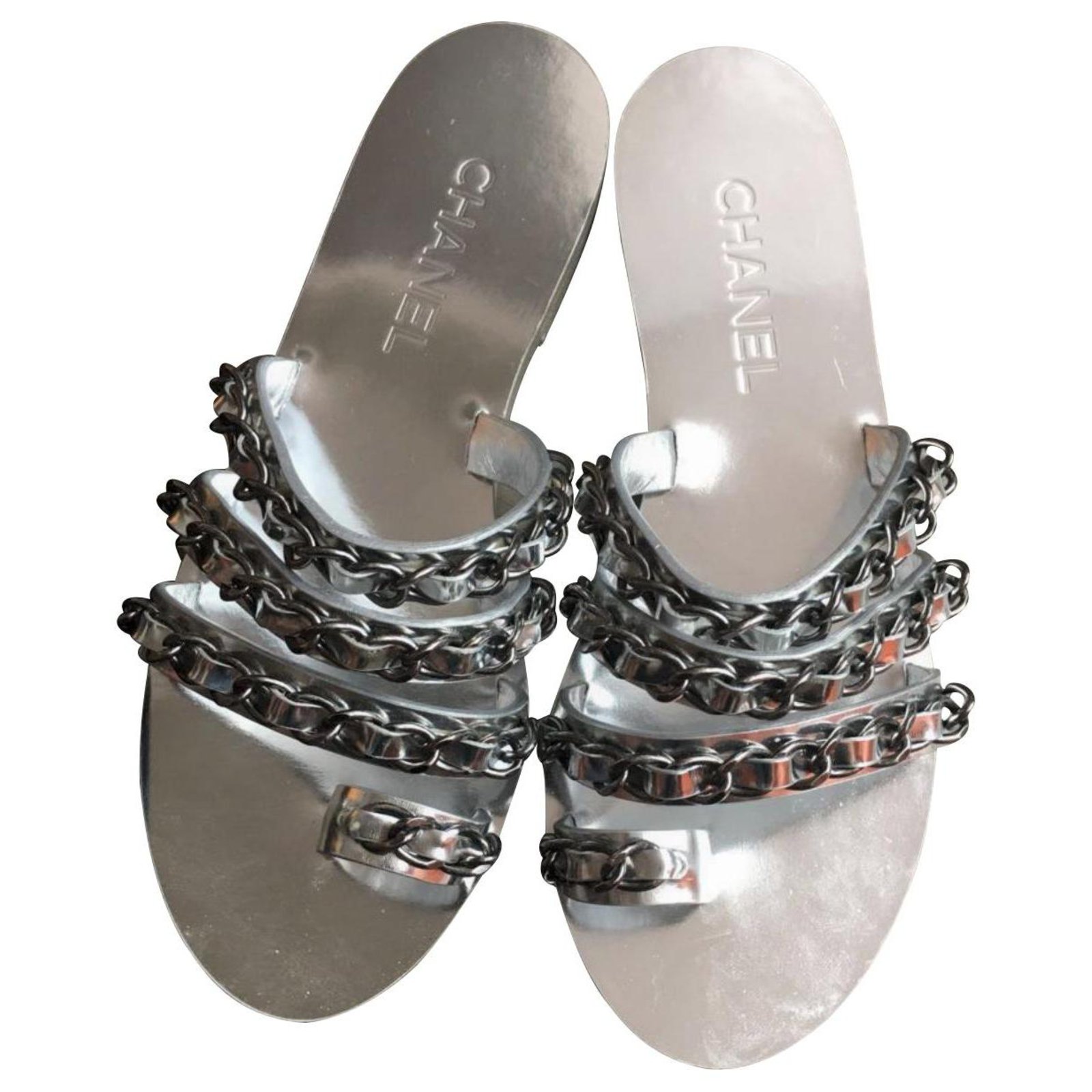chanel silver sandals