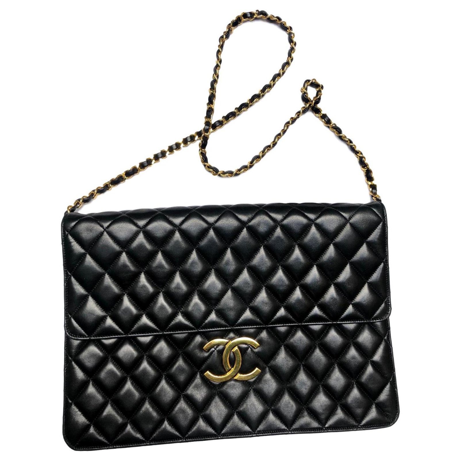 Large XL Chanel clutch Black Leather ref.115332 - Joli Closet