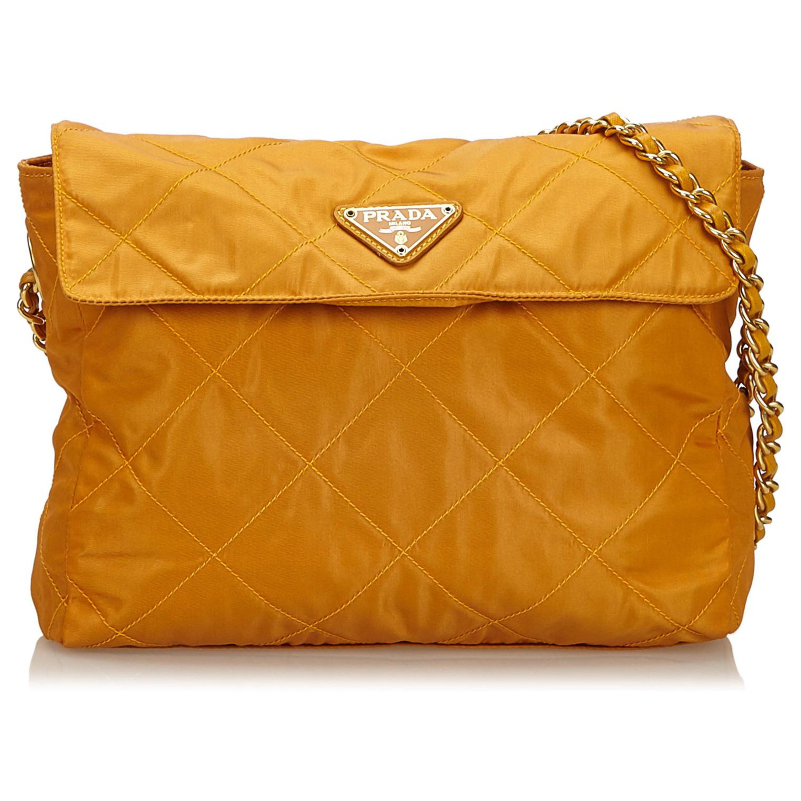 Prada Orange Quilted Nylon Chain Shoulder Bag Cloth  - Joli Closet