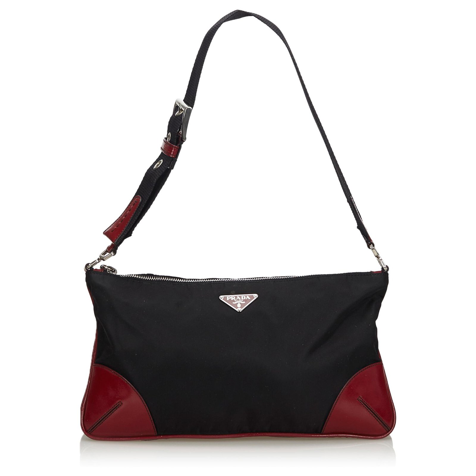 prada black and red handbag