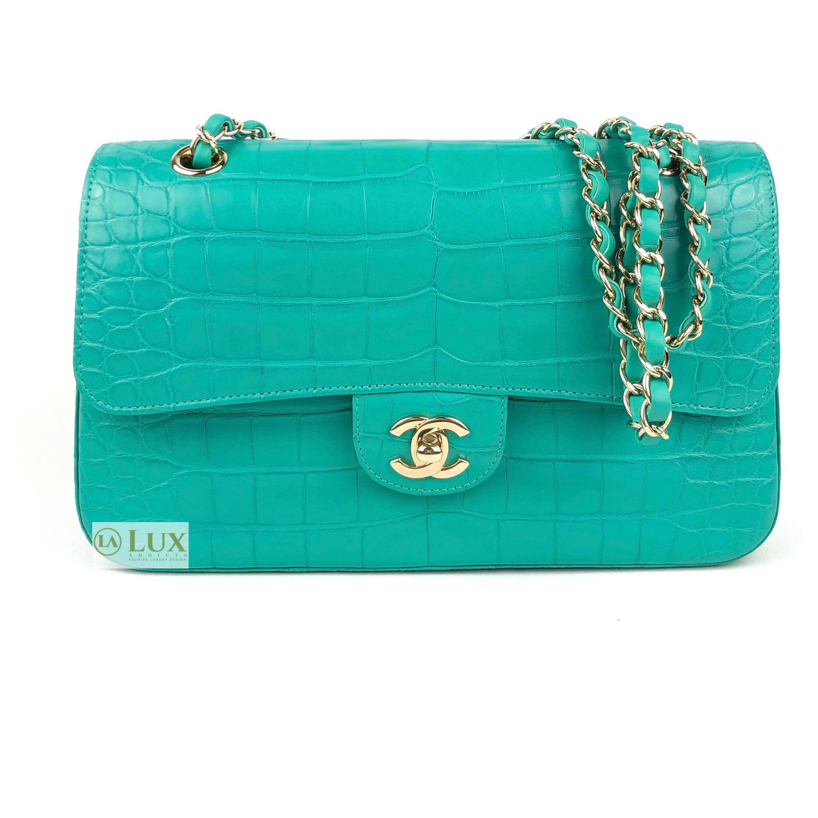 Timeless Chanel classic lined flap Turquoise Exotic leather ref.134834 ...
