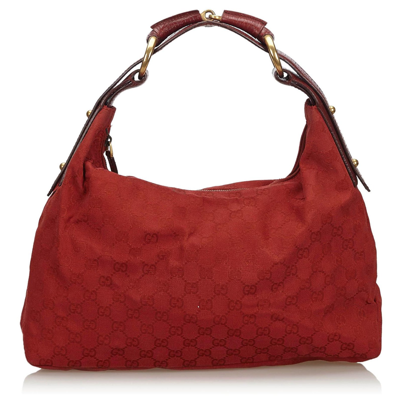 Gucci Red GG Canvas Horsebit Hobo Bag Leather Cloth Cloth ref