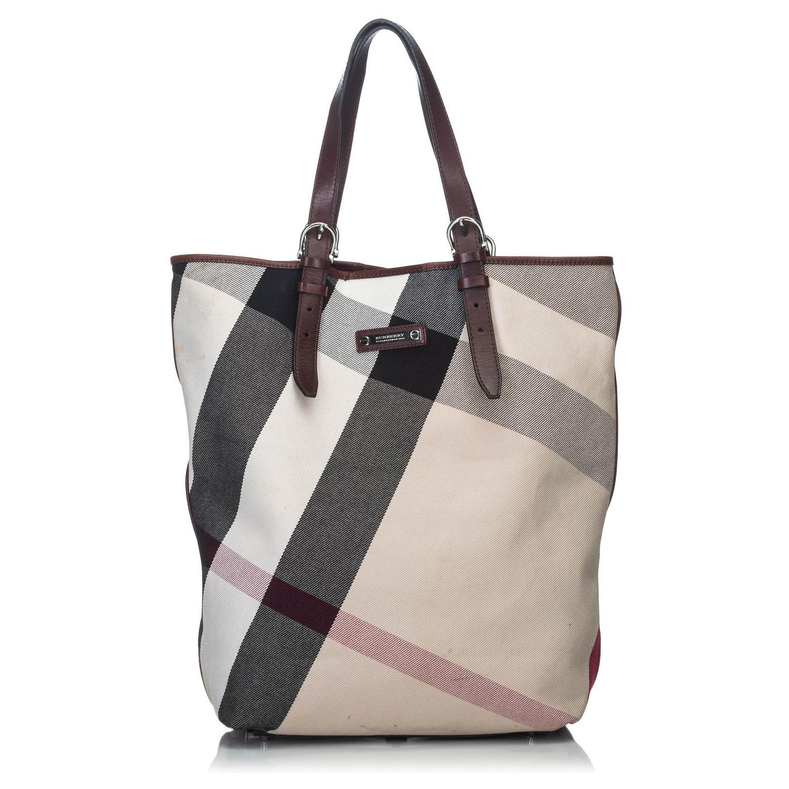 Burberry White Mega Check Canvas Tote Bag Multiple colors Leather Cloth  Cloth ref.135087 - Joli Closet