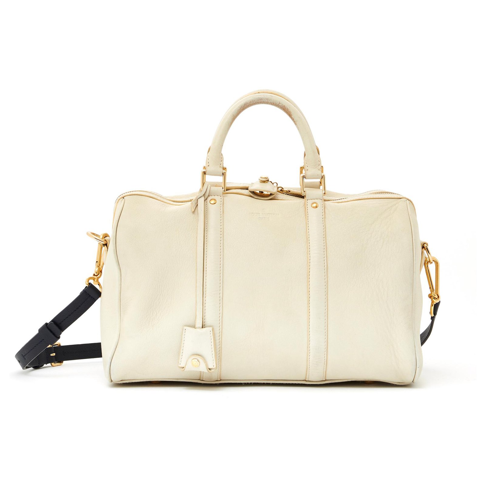 Louis Vuitton SPEEDY STRAP 35 Sofia Coppola Handbags Leather,Metal Golden,Cream,Navy blue ref ...