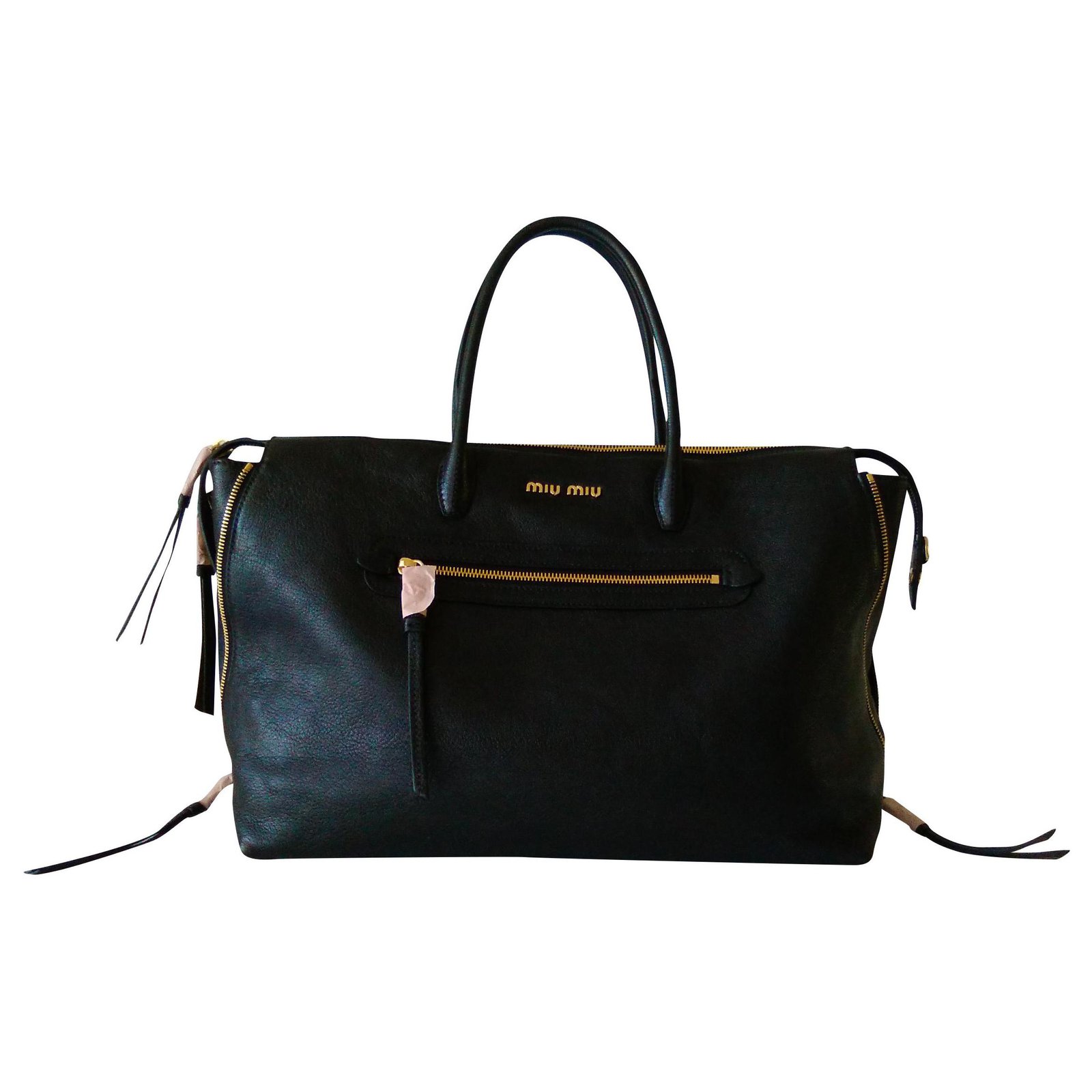 Miu Miu Black Leather Large Madras Tote Miu Miu