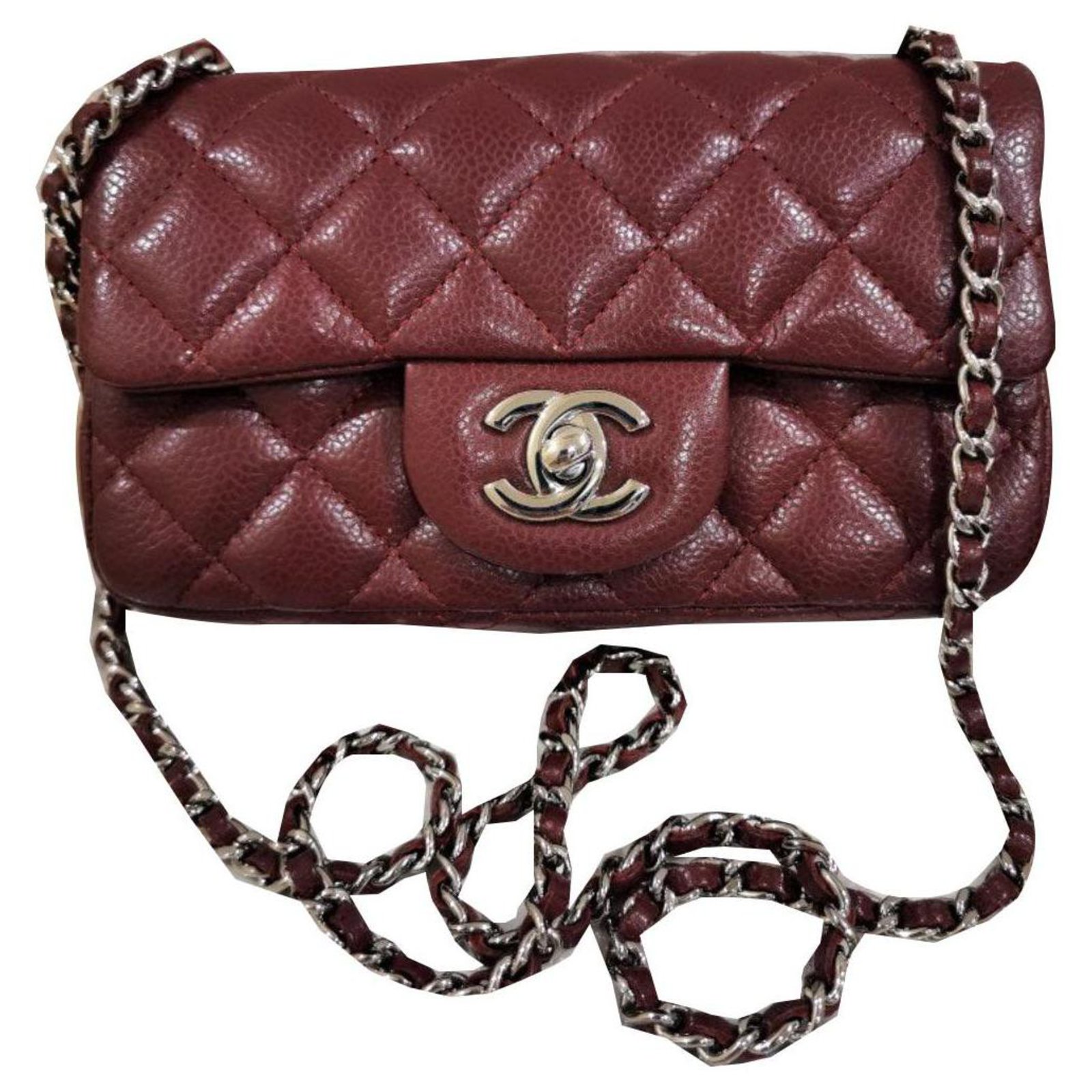CHANEL Lambskin Quilted Mini Square Flap Burgundy 1165718
