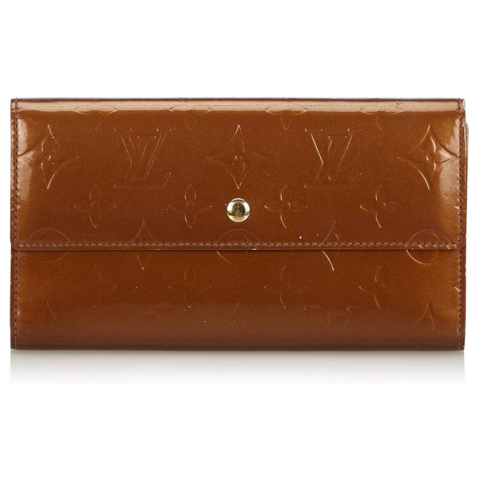 Louis Vuitton Brown Vernis Sarah Wallet Bronze Leather Patent leather  ref.137177 - Joli Closet