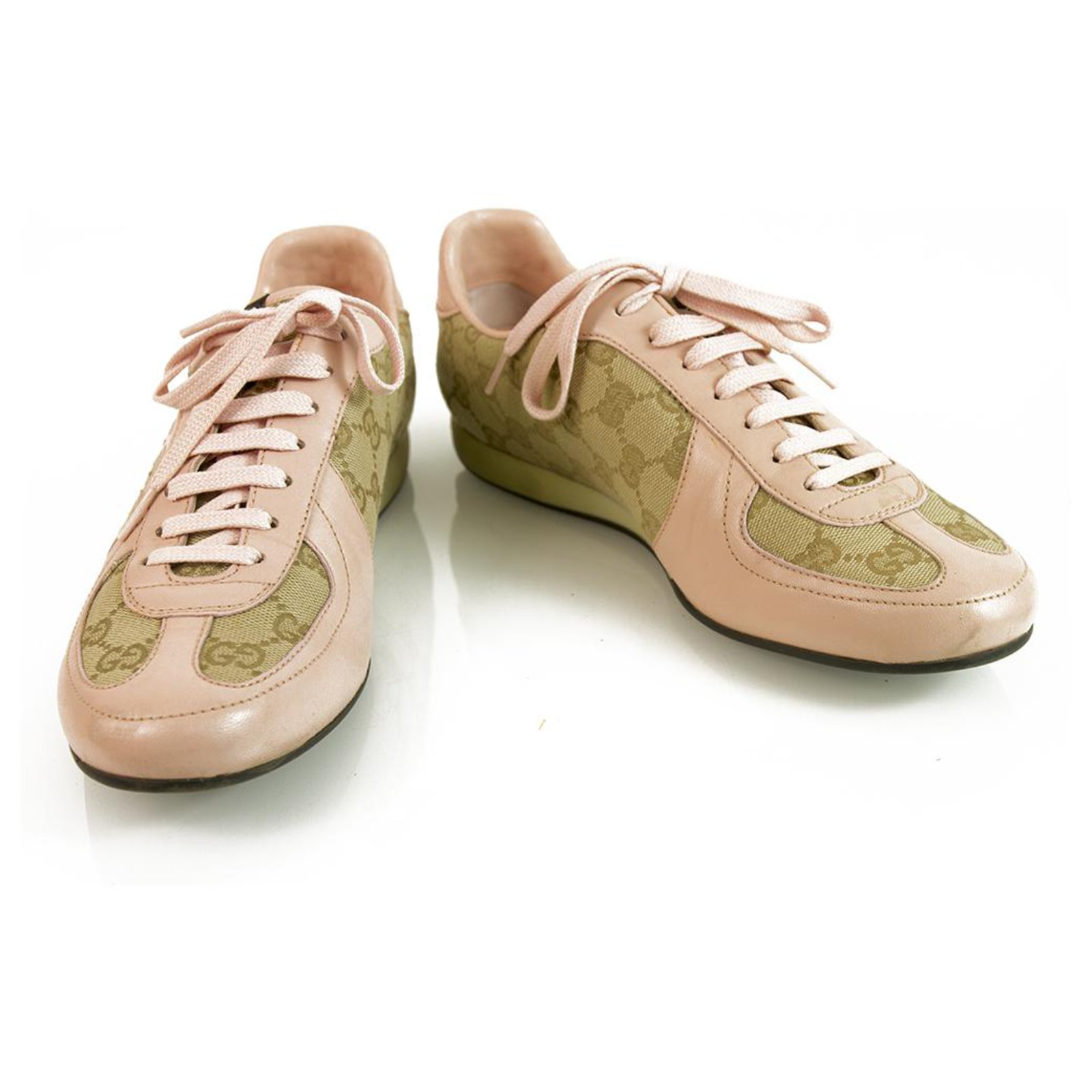 Gucci Pink Leather and GG monogram canvas designer sneakers trainers Shoes  38 Beige ref.137307 - Joli Closet