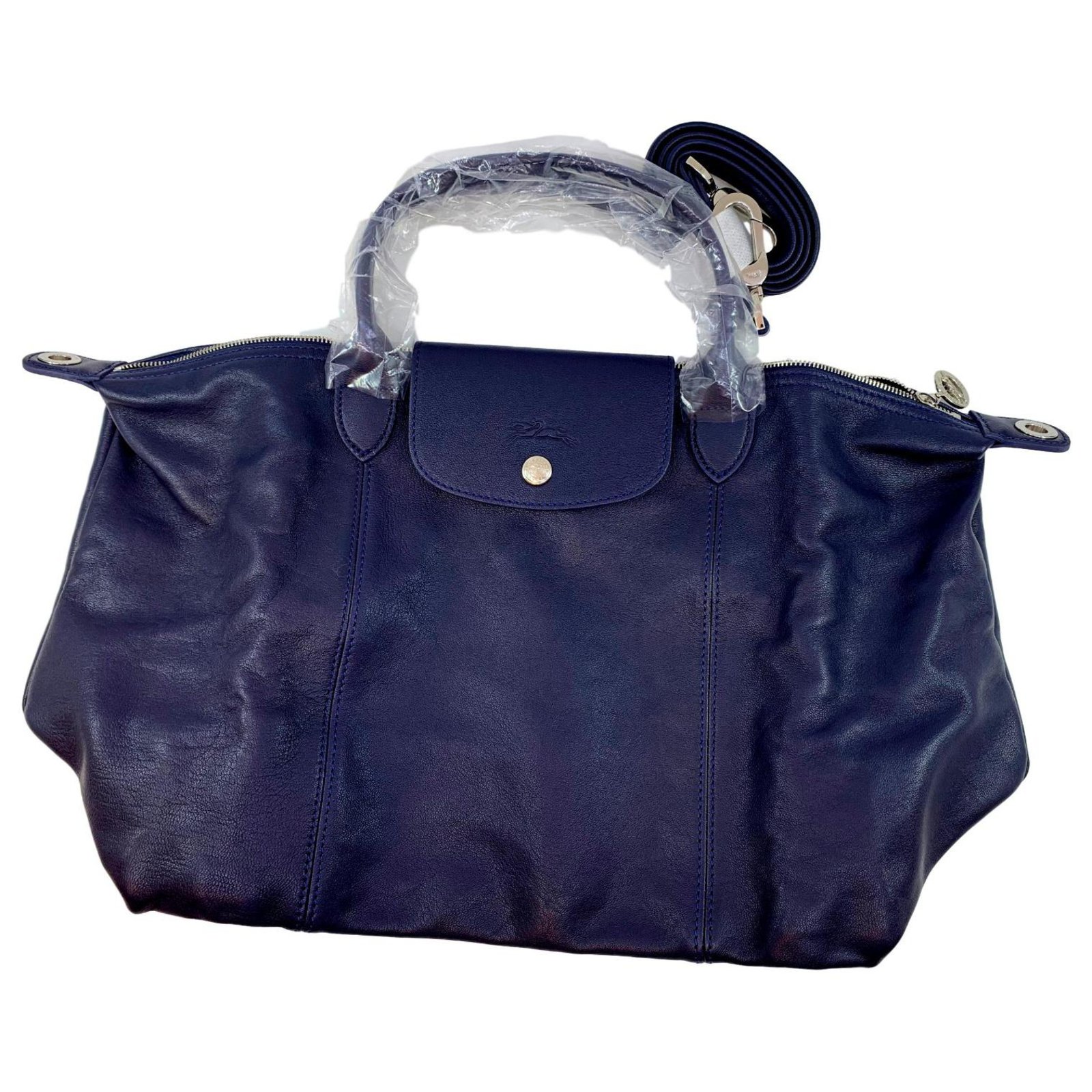 longchamp navy leather bag