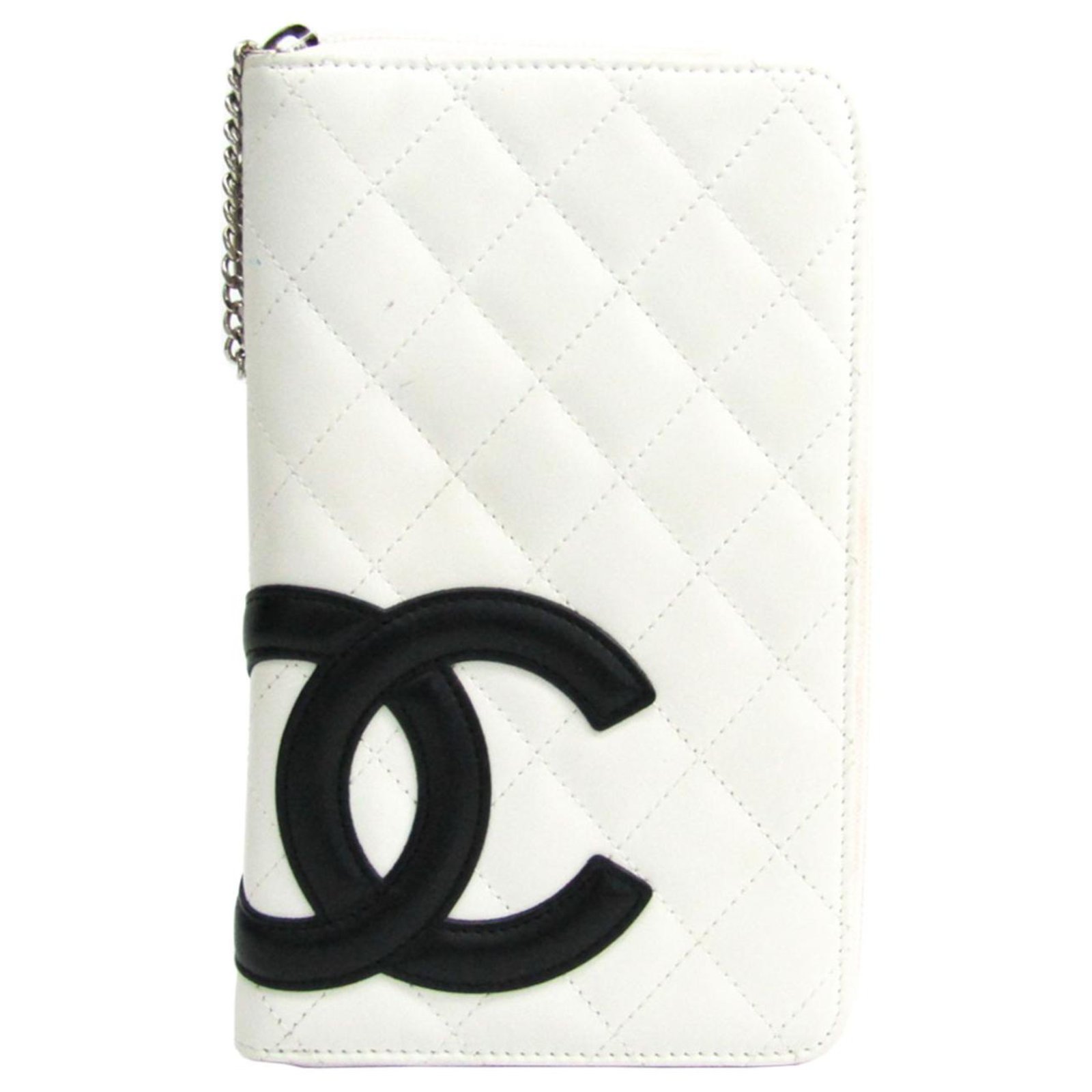 Chanel White Cambon Ligne Long Wallet Black Leather Pony-style