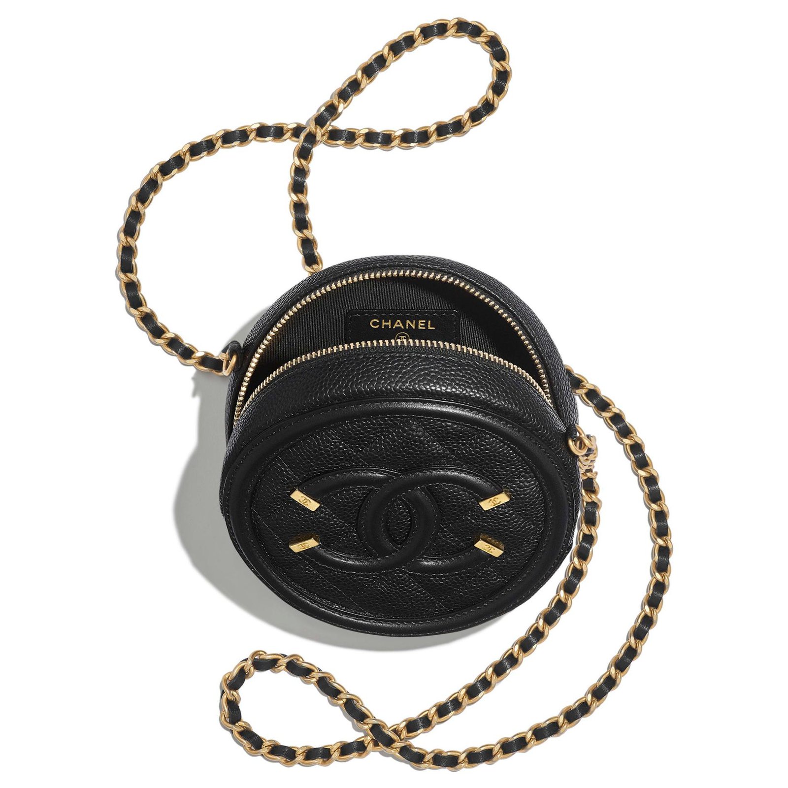 Chanel New CC Filigree Grained Round Chain Crossbody Bag Black Leather  ref.137611 - Joli Closet