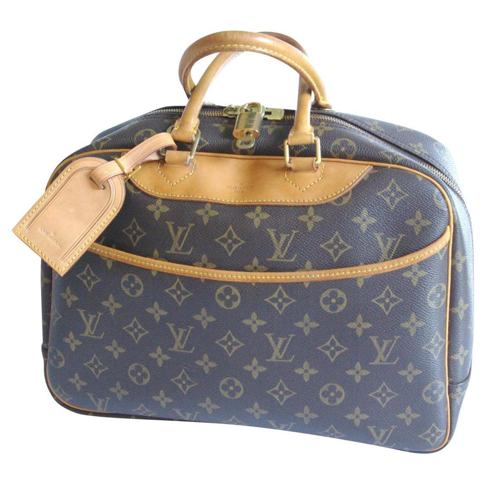 Louis Vuitton Bowling vanity Deauville Light brown Leather Cloth ref.137652  - Joli Closet