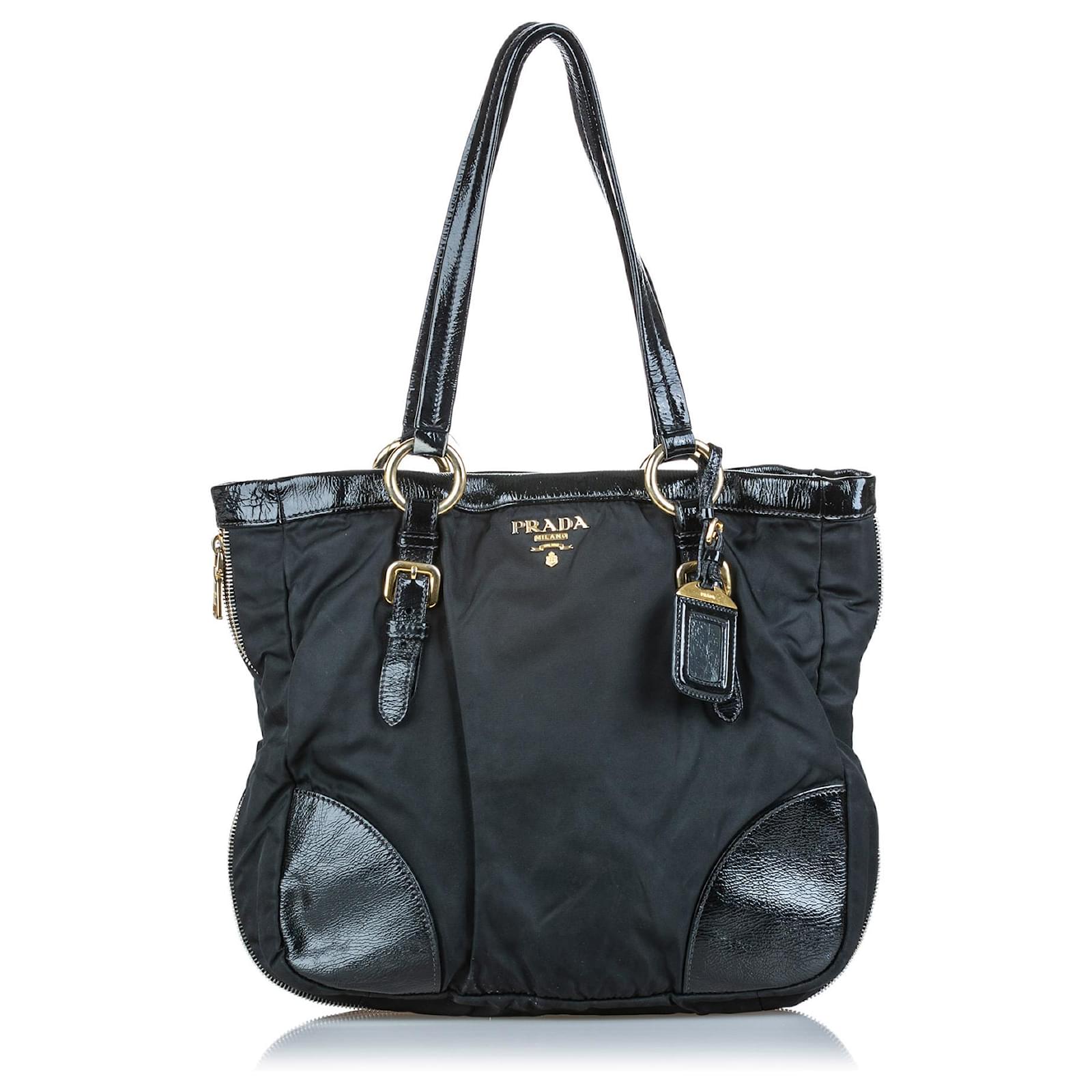 Prada Black Nylon Tote Bag Leather Patent leather Cloth ref.138175 