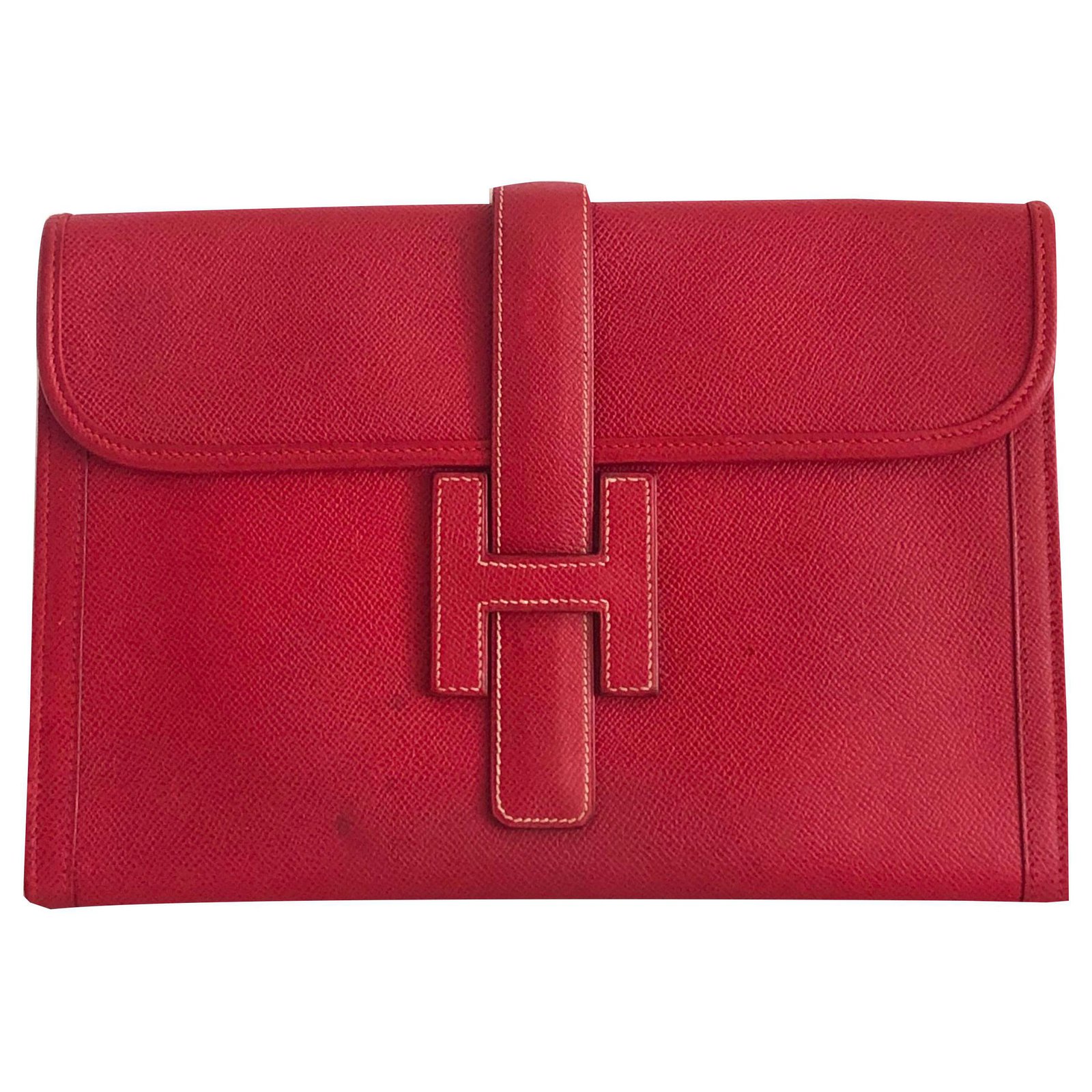 Hermès Hermes Clutch Jige Courchevel Red Leather ref.138729 - Joli Closet