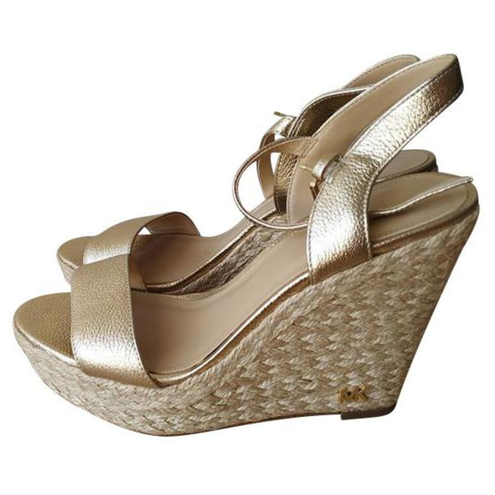 Michael Kors Jill Leather Espadrille Platform Wedge Sandals Golden   - Joli Closet