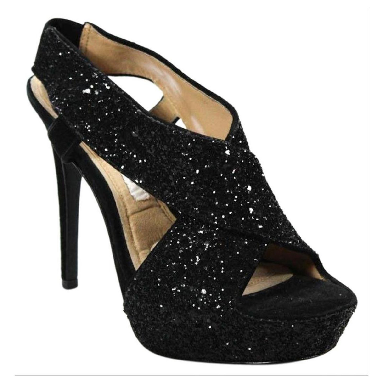 black and glitter heels