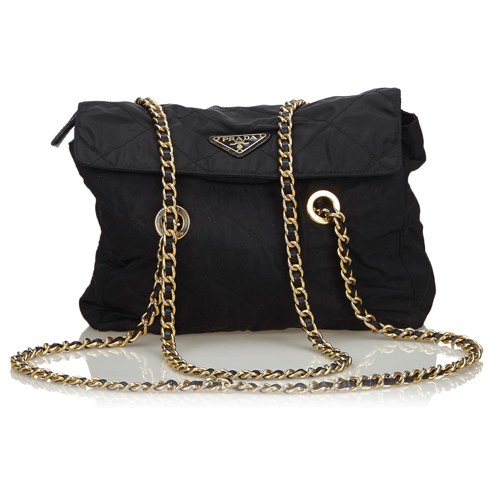 Prada Black Quilted Nylon Chain Shoulder Bag Leather Cloth  -  Joli Closet