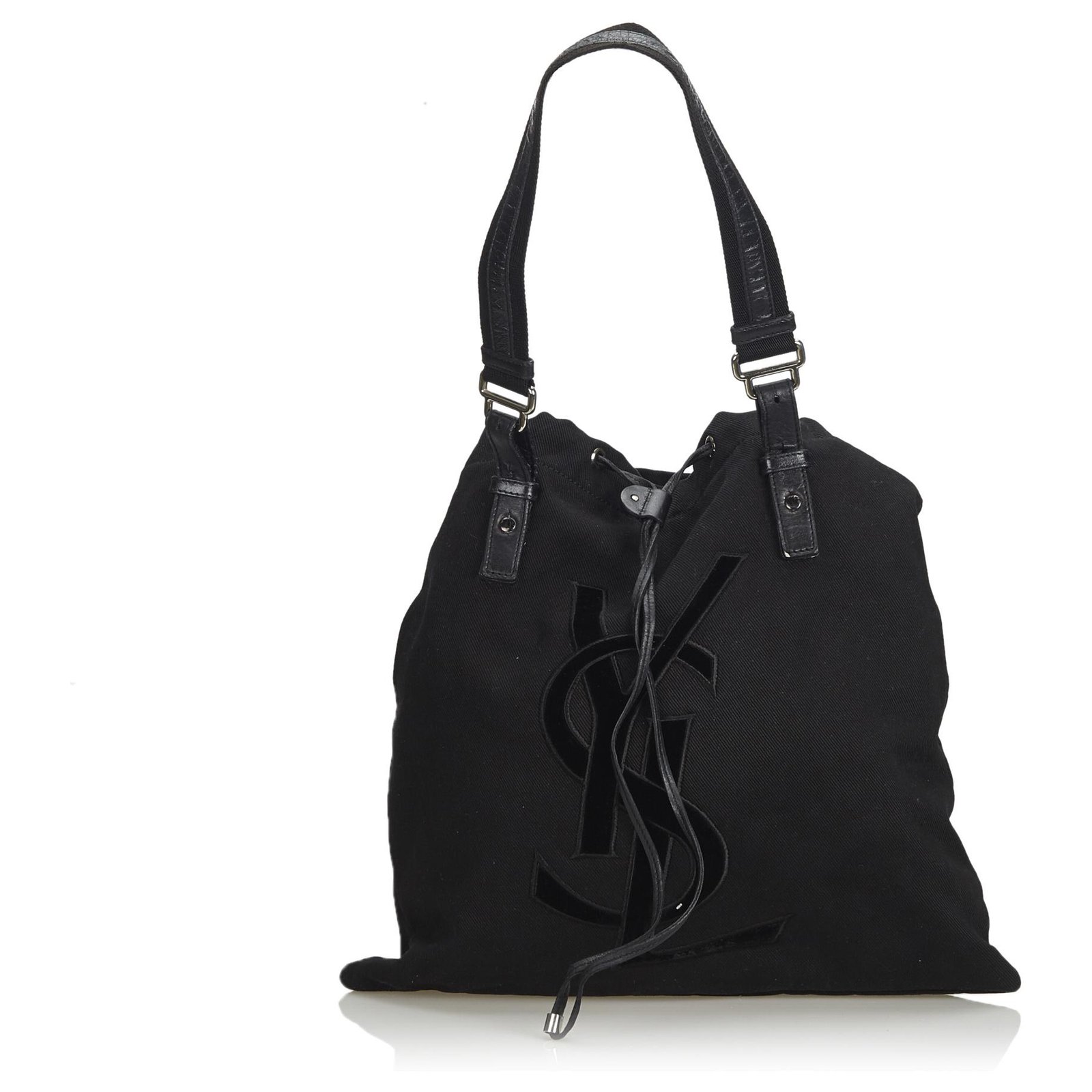 Yves Saint Laurent Black Canvas & Velvet Kahala Tote Bag. , Lot #56777