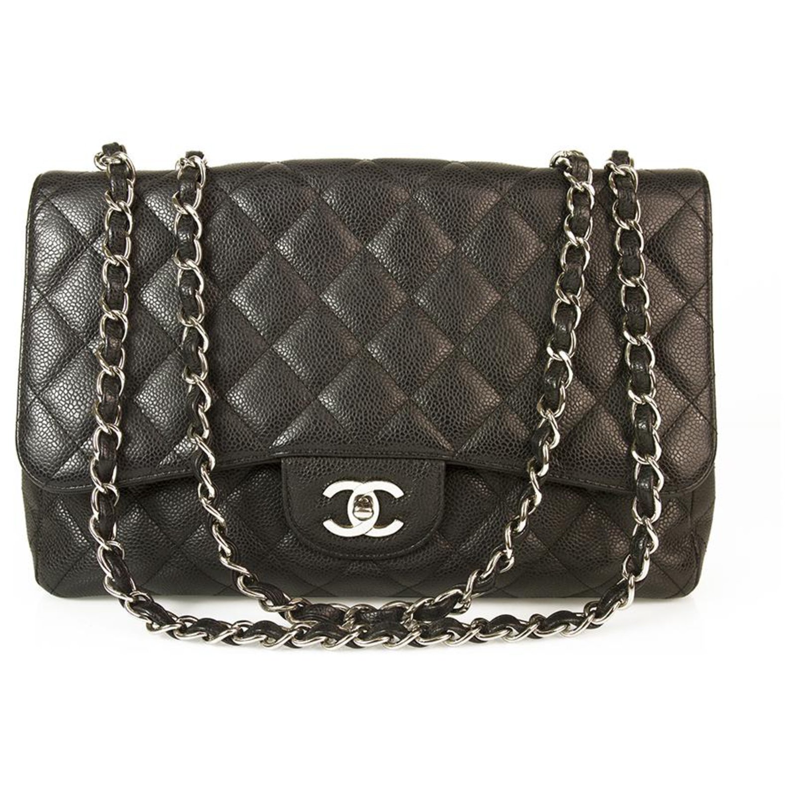 Timeless CHANEL Black Caviar Leather Classic Flap Jumbo Bag with Silver  tone hardware ref.139420 - Joli Closet