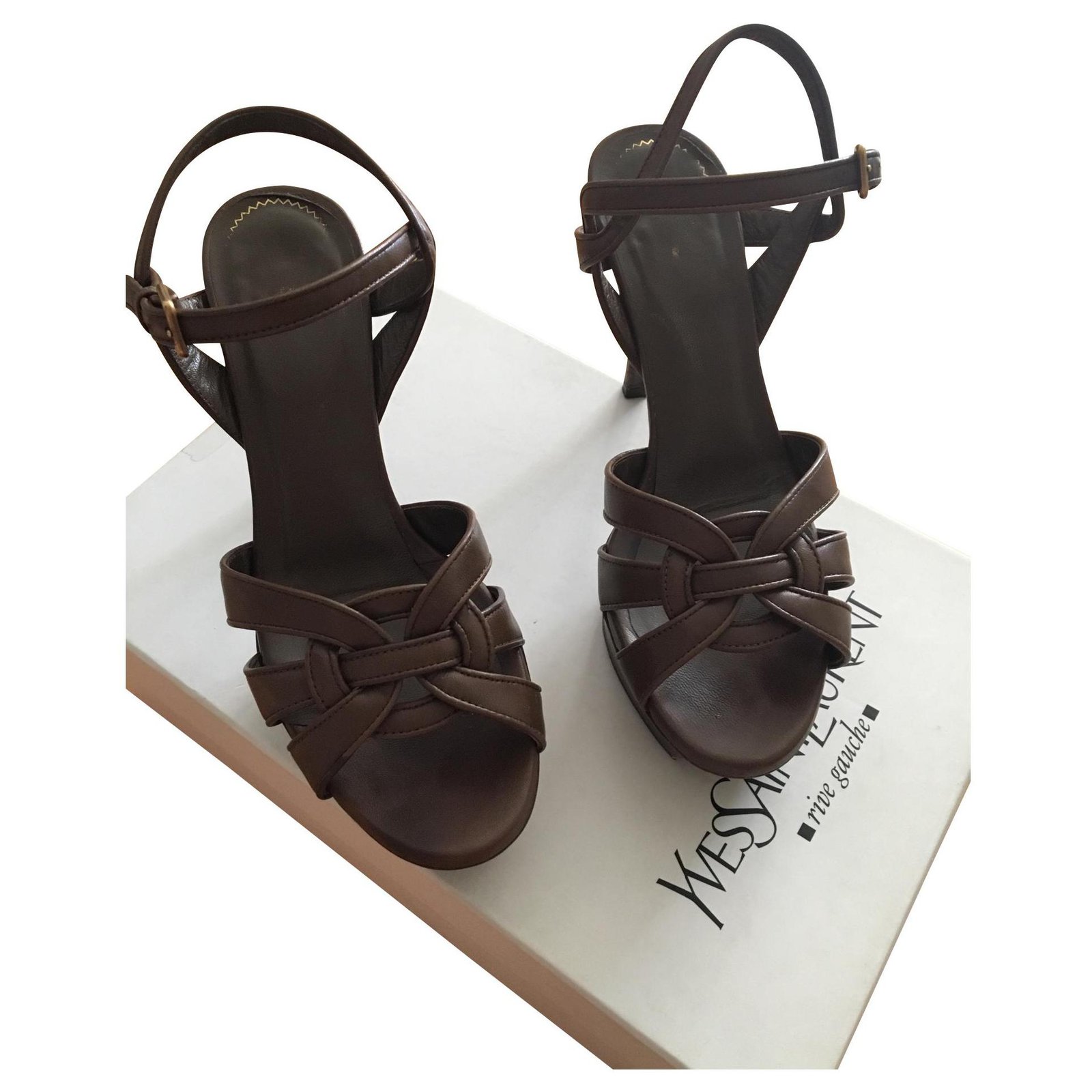 ysl tribute sandals brown