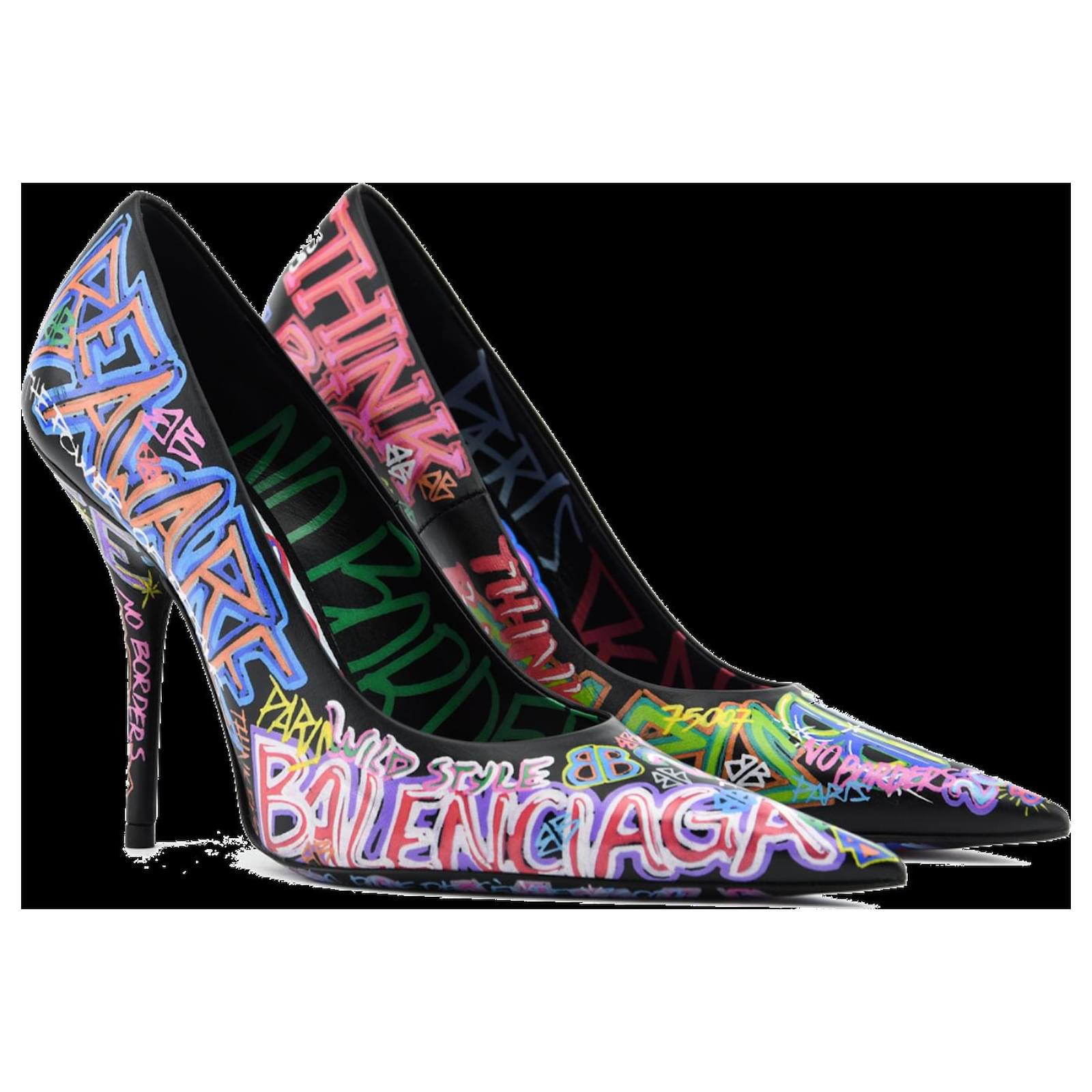 Balenciaga Stupende pompe di graffiti Nero Pelle ref.139669 - Joli Closet