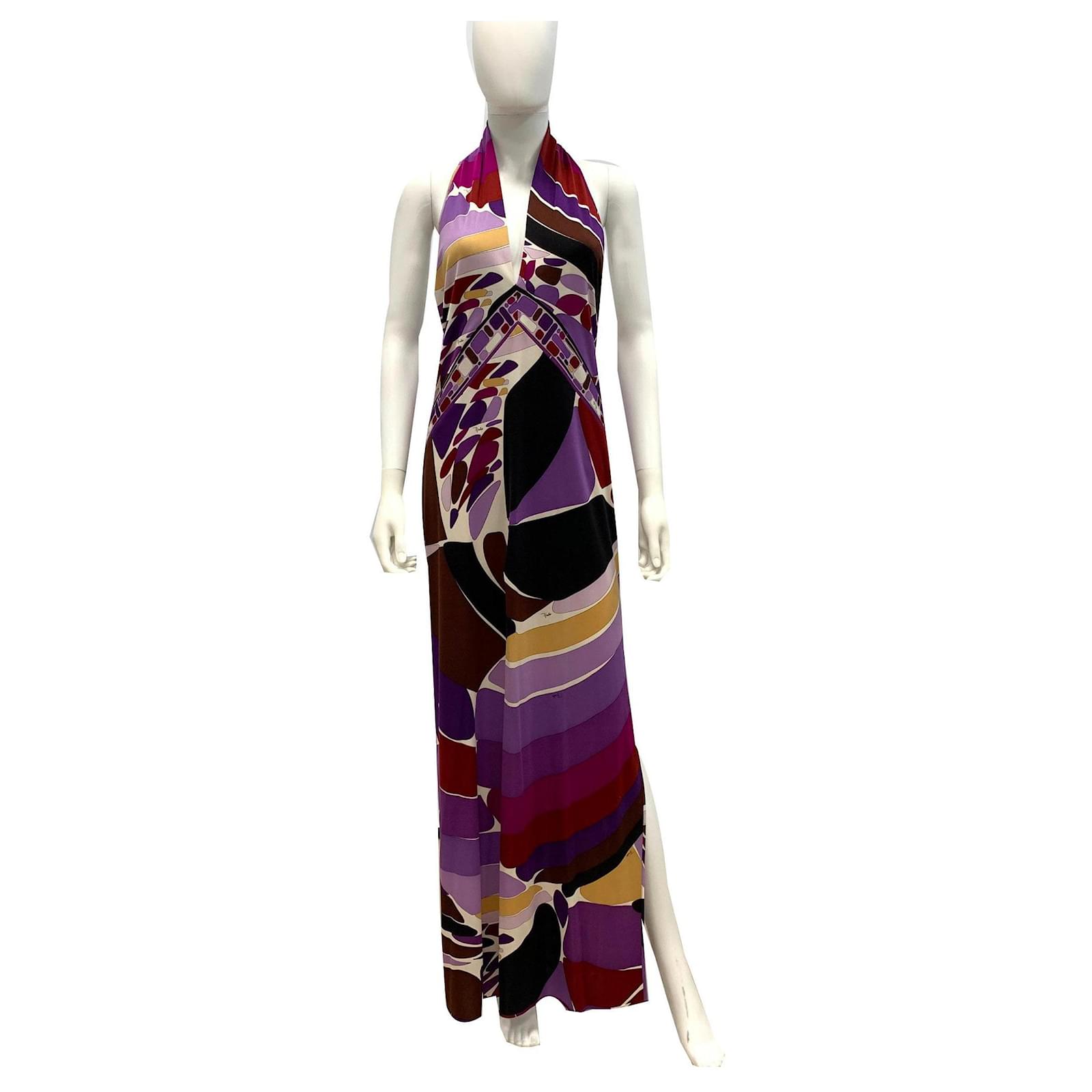 Robe Vintage Emilio Pucci En Soie Jersey Multicolore - Taille XS Pour Soirée