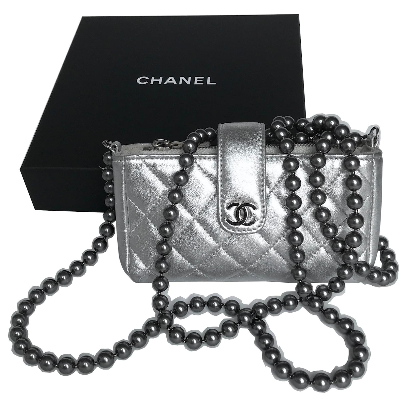 Rare Mini Bag w/Chanel box Silvery Metallic Leather ref.140548 - Joli Closet