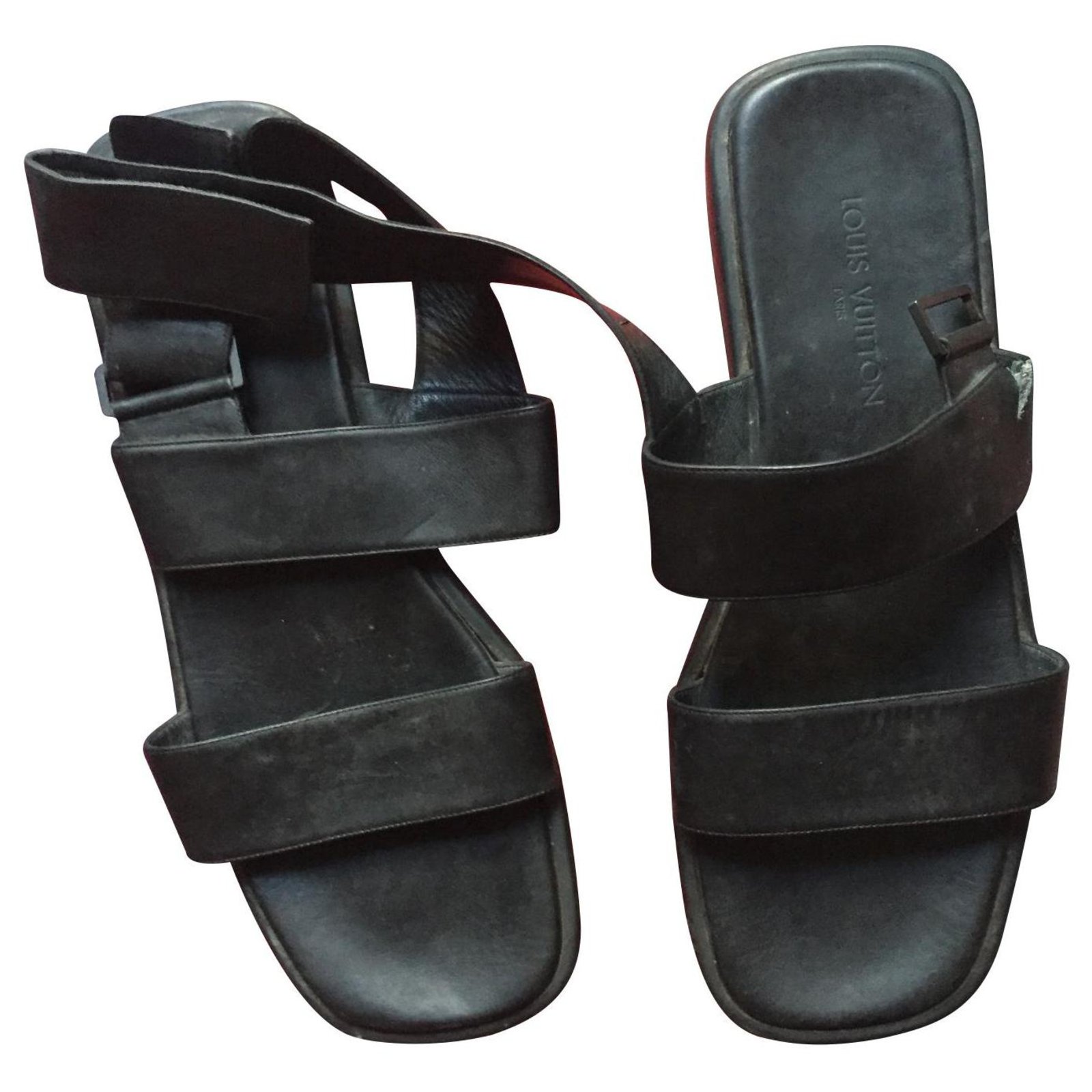 Louis Vuitton sandals man vuitton Black Leather ref.140826 - Joli Closet